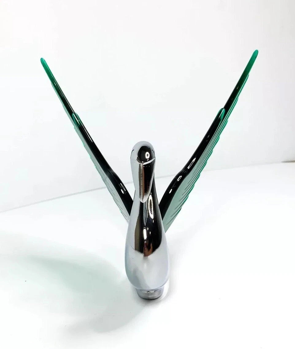 Hood Ornament Chrome Swan Bugler Green Wings for Universal Car (Any Year)