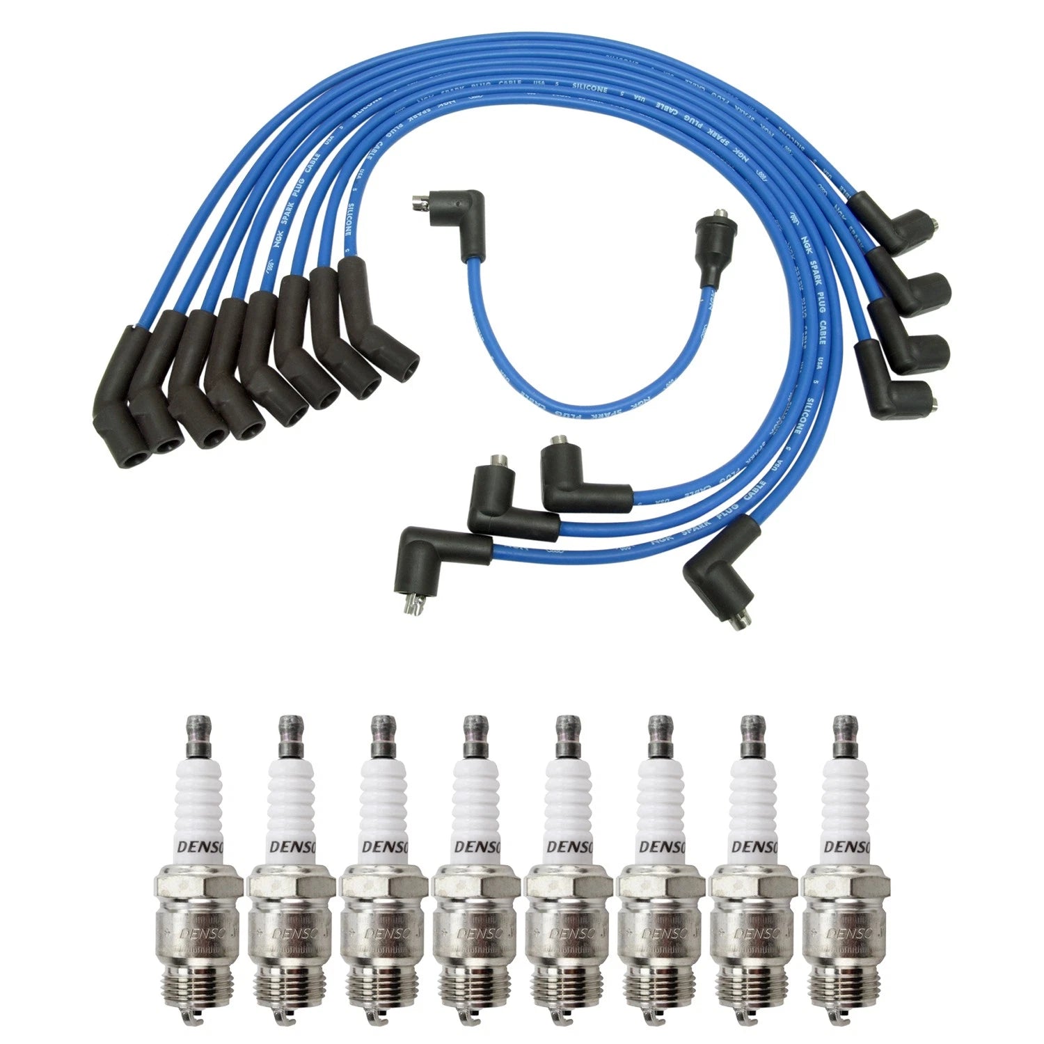 NGK Wire Set & Denso 8 Spark Plugs Kit for Comet E-Series Mustang V8 (1979–1982)