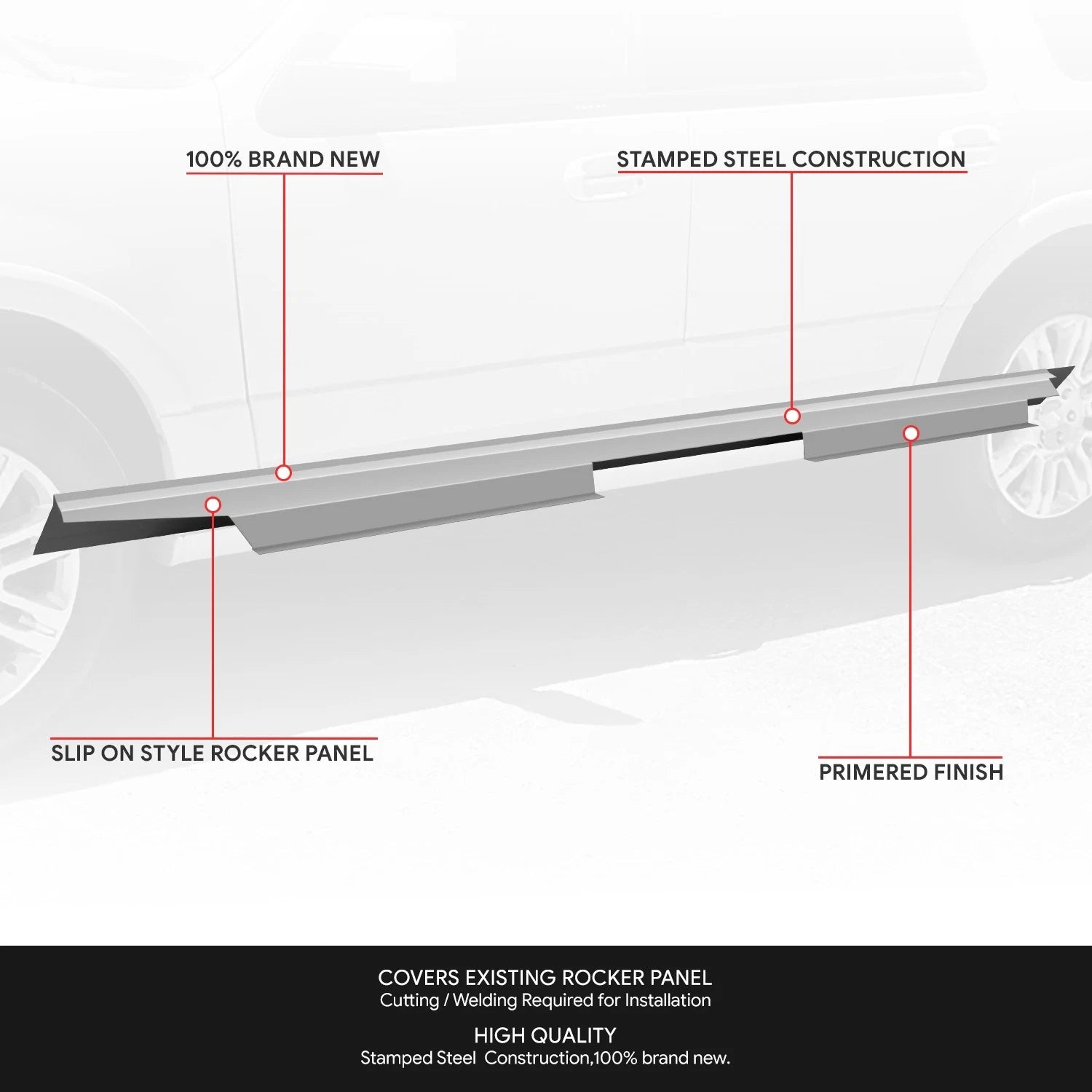 Rocker Panels for Ford Expedition (2007–2017) - Primered Grey, Left & Right Pair