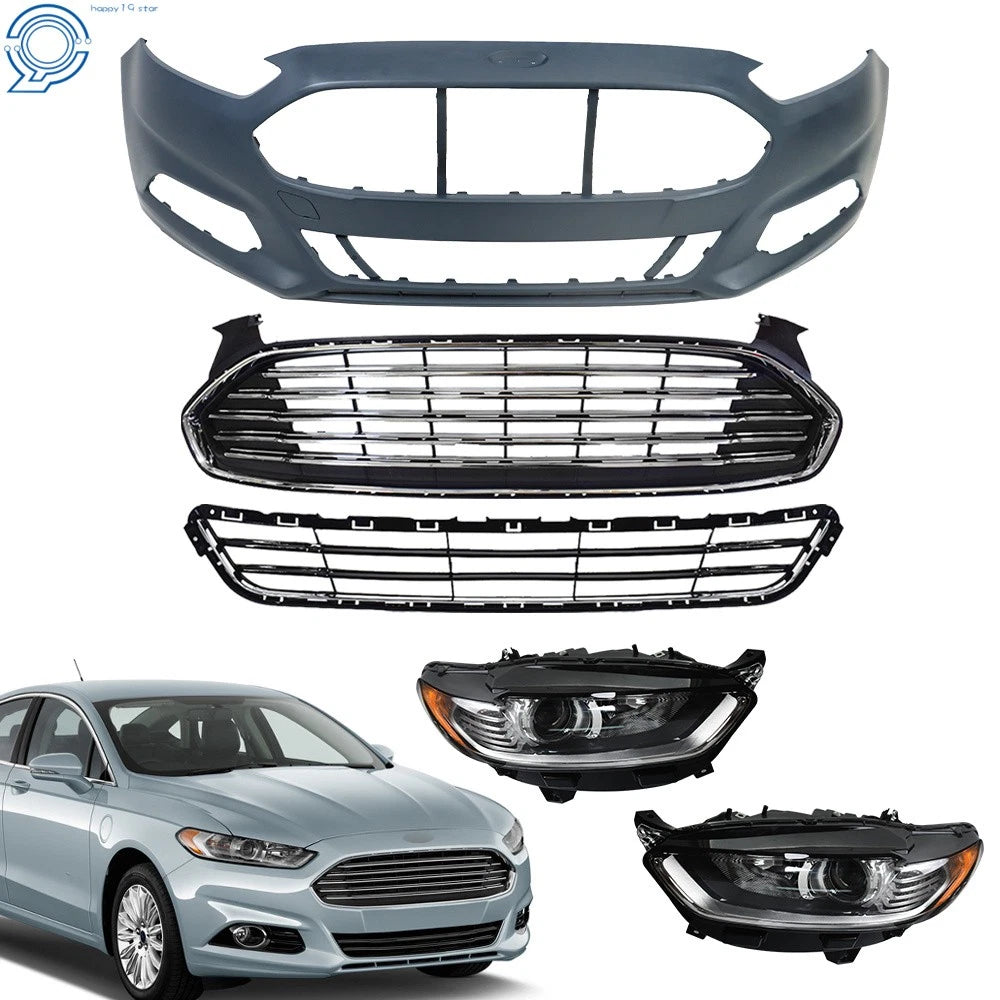Headlight, Grille & Bumper Cover Kit for Ford Fusion (2013–2016)