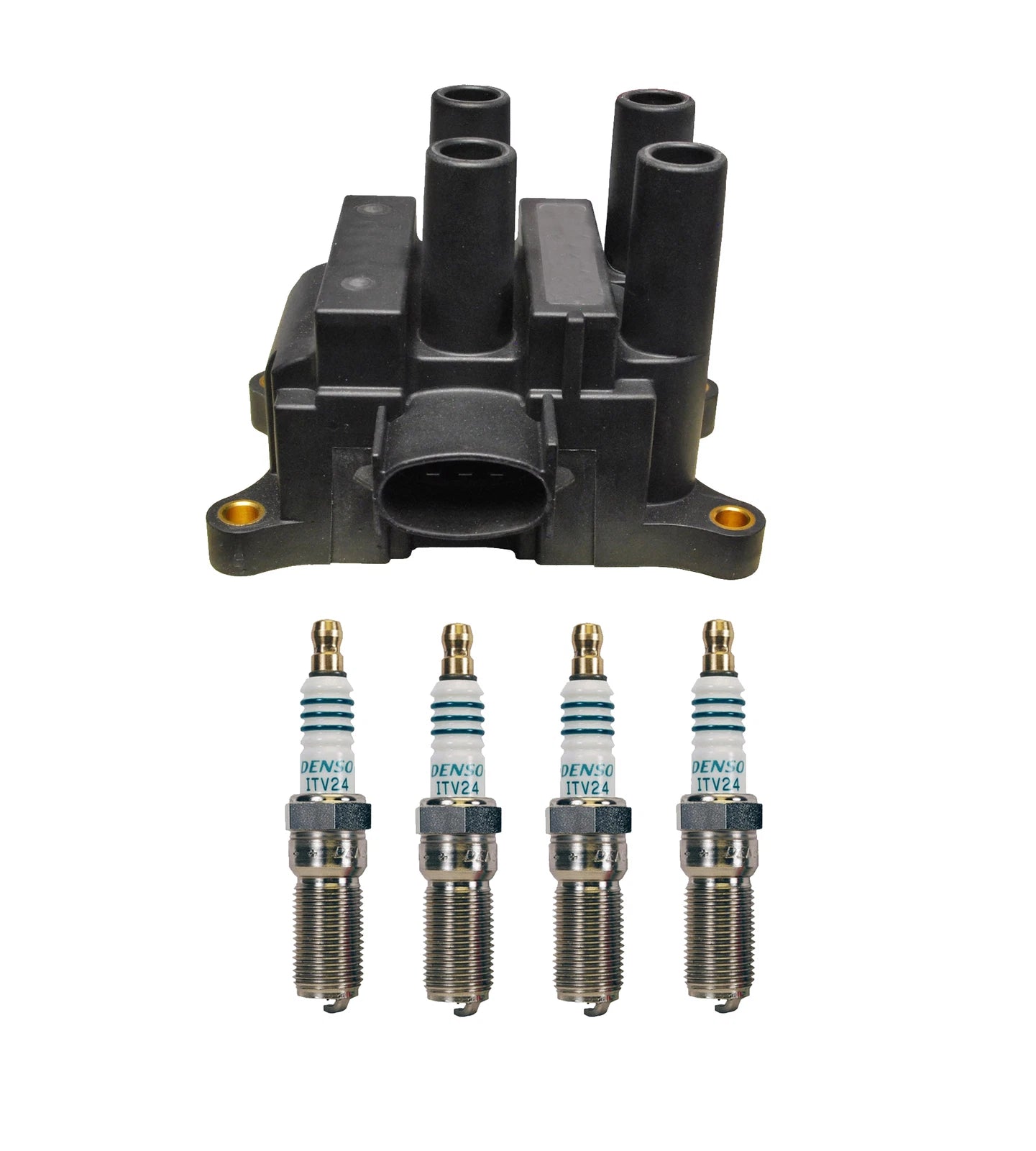 Denso Ignition Coil & 4 Iridium Spark Plugs Kit for Ford Focus (2000–2011)