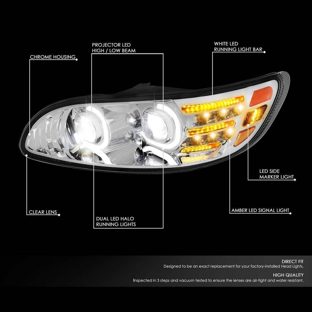 LED DRL Turn Signal Projector Headlight Lamp Chrome for Peterbilt 325-387 (1999–2020)