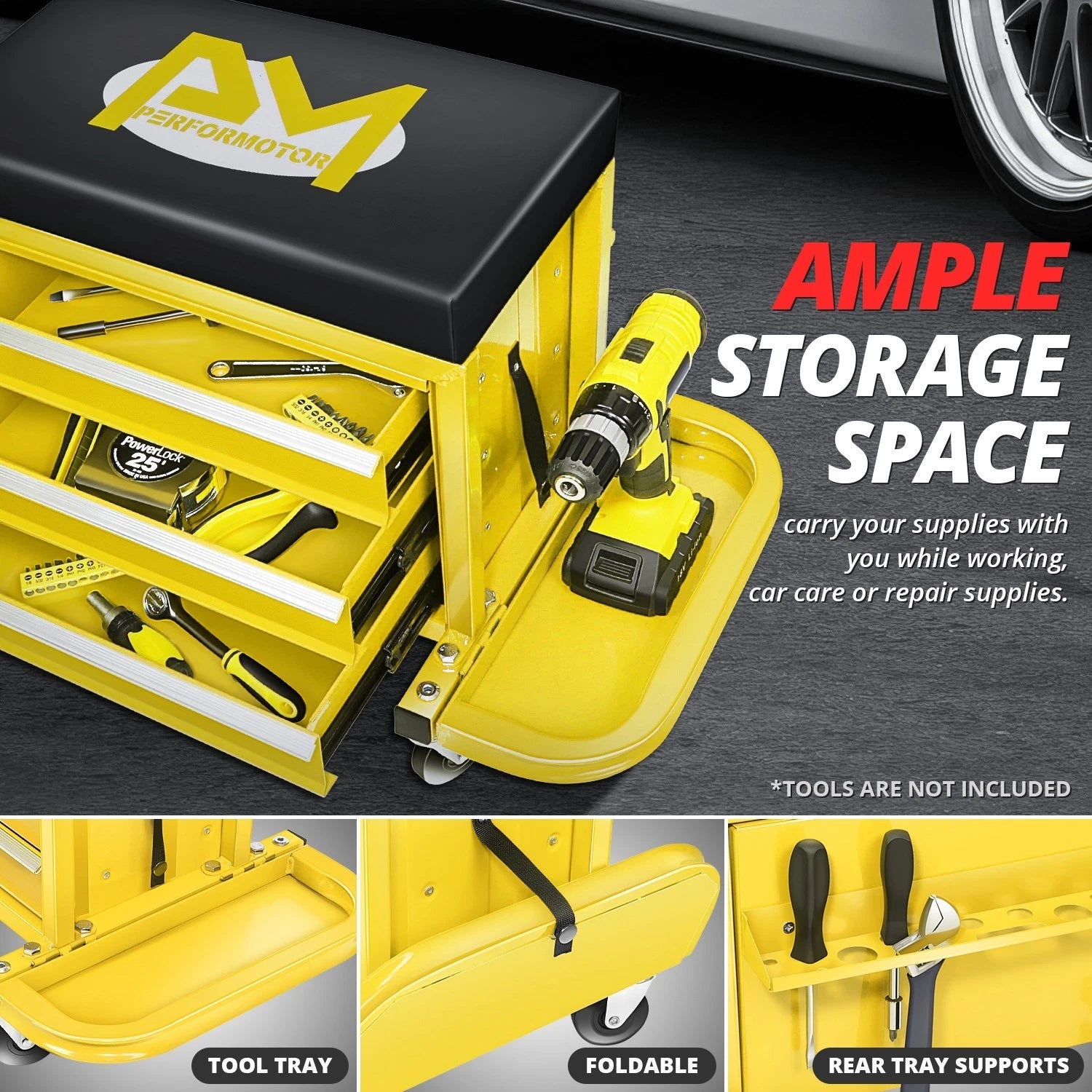 2X 350lbs Capacity 2-in-1 Mechanics Roller Seat for Work Cabinet