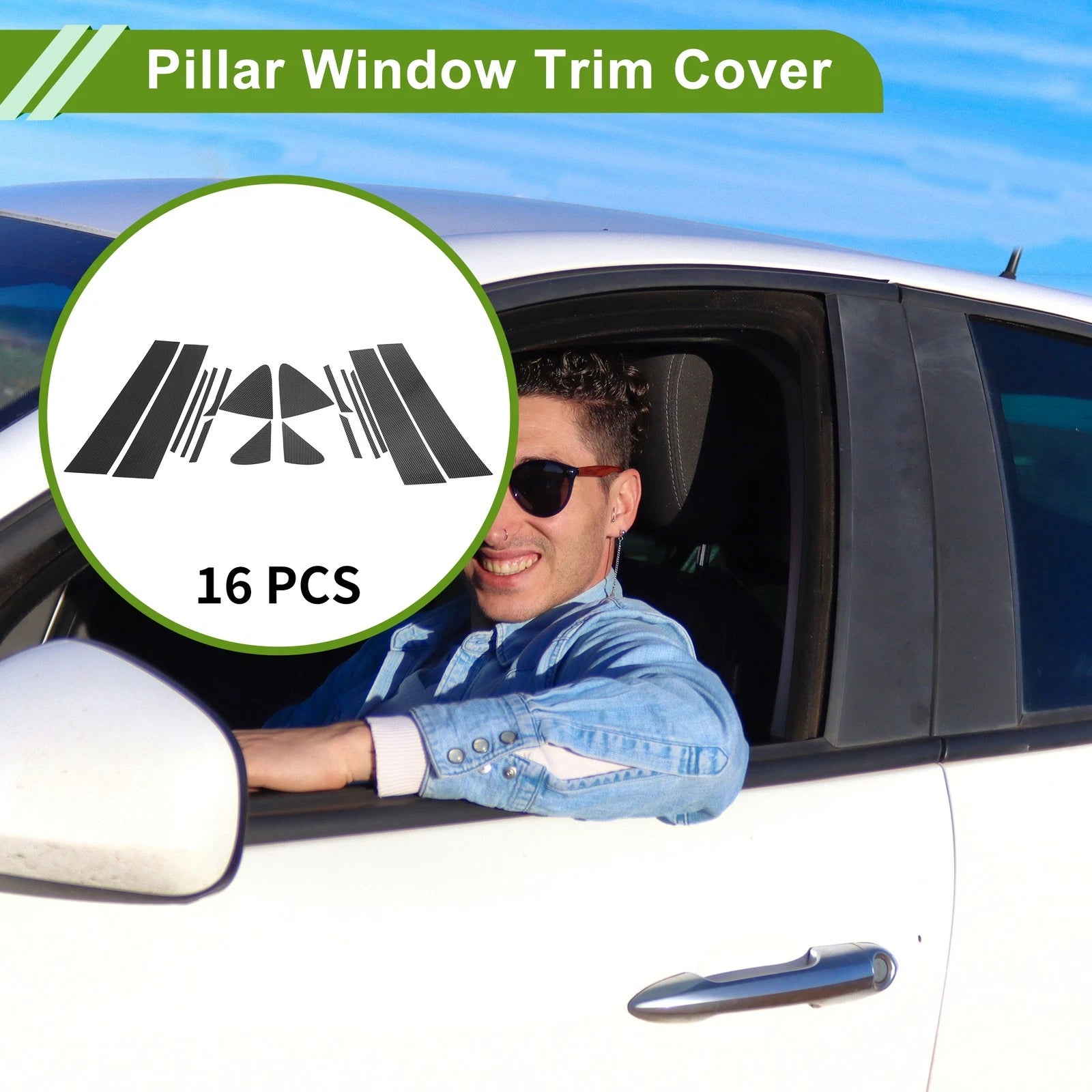 16 Pcs Pillar Window Trim for Chevy Cruze (2017–2021) Carbon Fiber Black