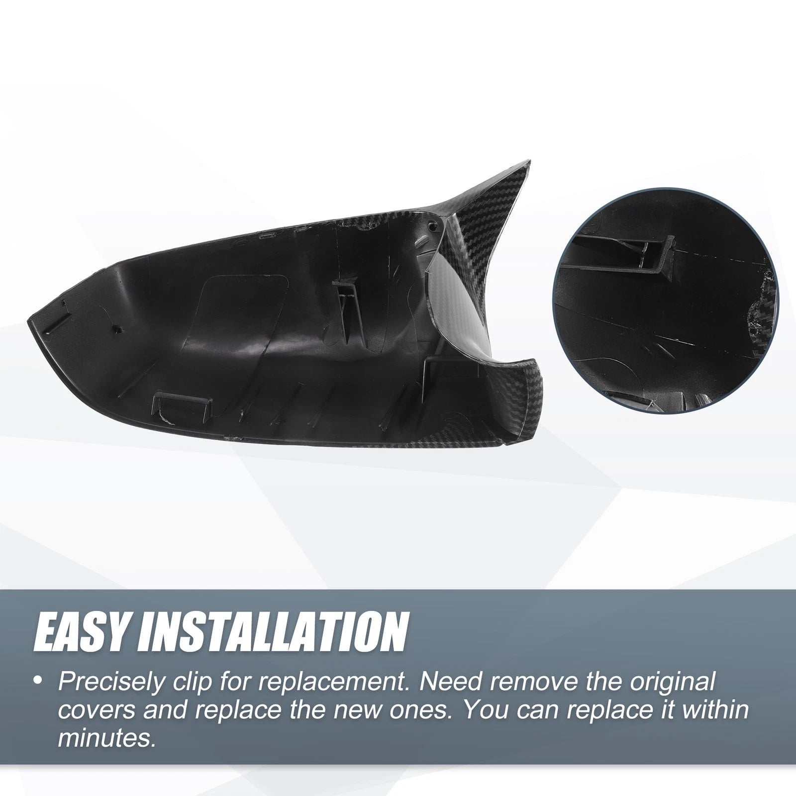 Pair Rearview Mirror Cover Cap Black Carbon Fiber for BMW 5 6 7 Series (F01 F02)