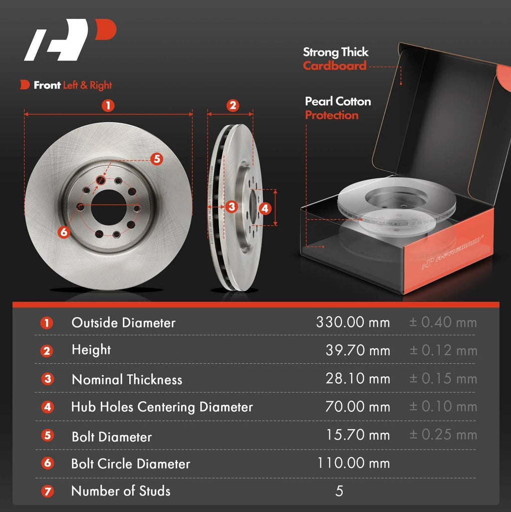Front Disc Brake Rotors & Ceramic Pads for Jeep Cherokee (2014-2022)