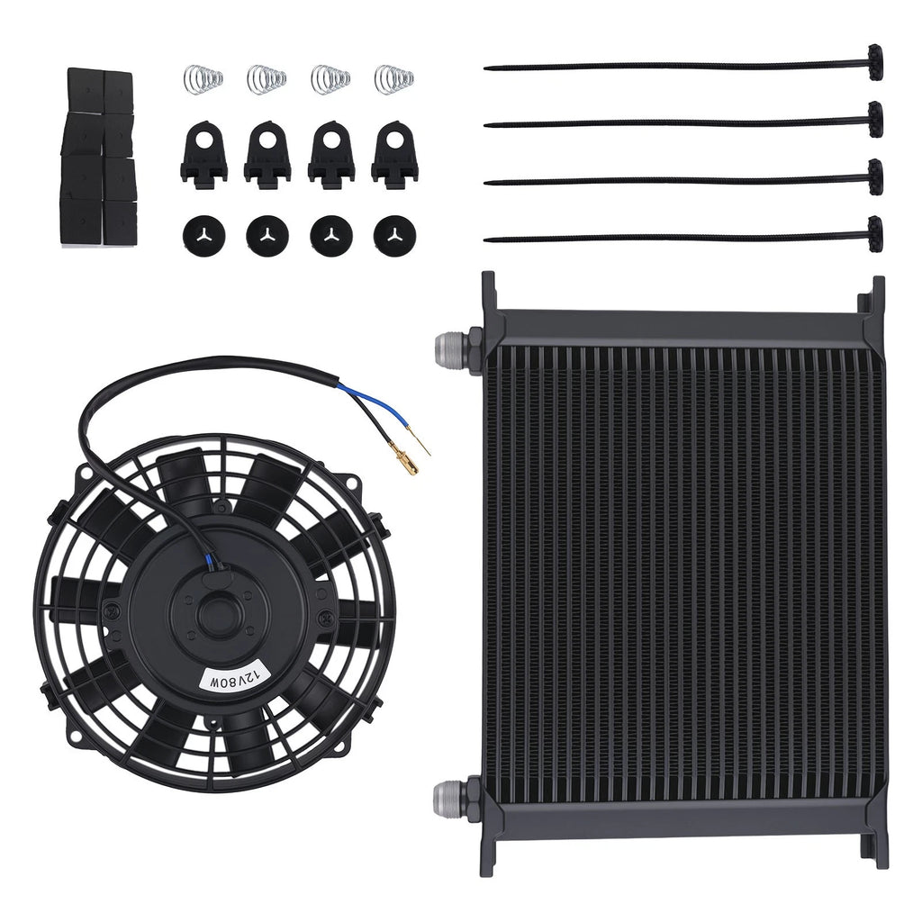 30 Row Aluminum Oil Cooler with Cooling Fan for Universal Vehicles 10AN