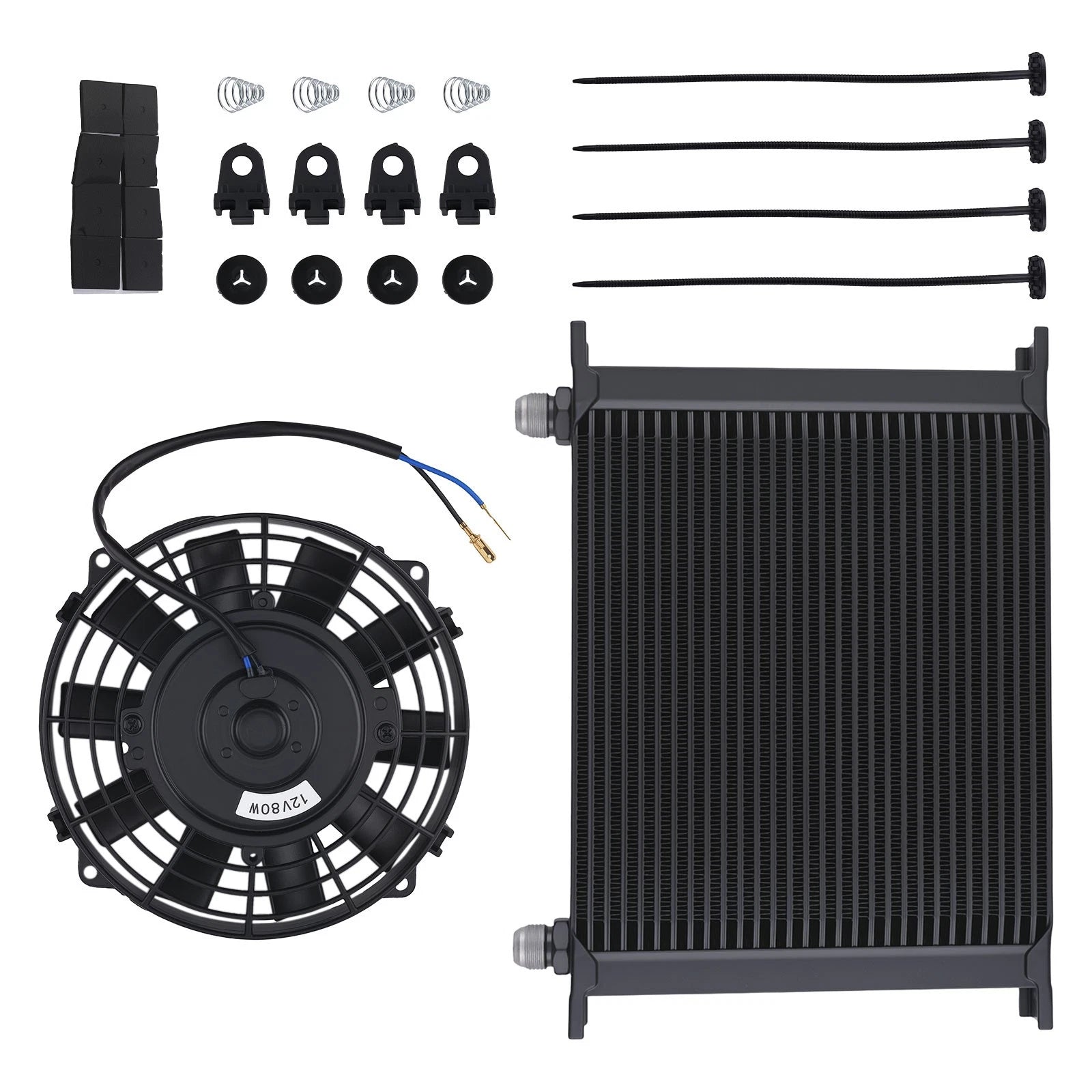 30 Row Aluminum Oil Cooler with Cooling Fan for Universal Vehicles 10AN