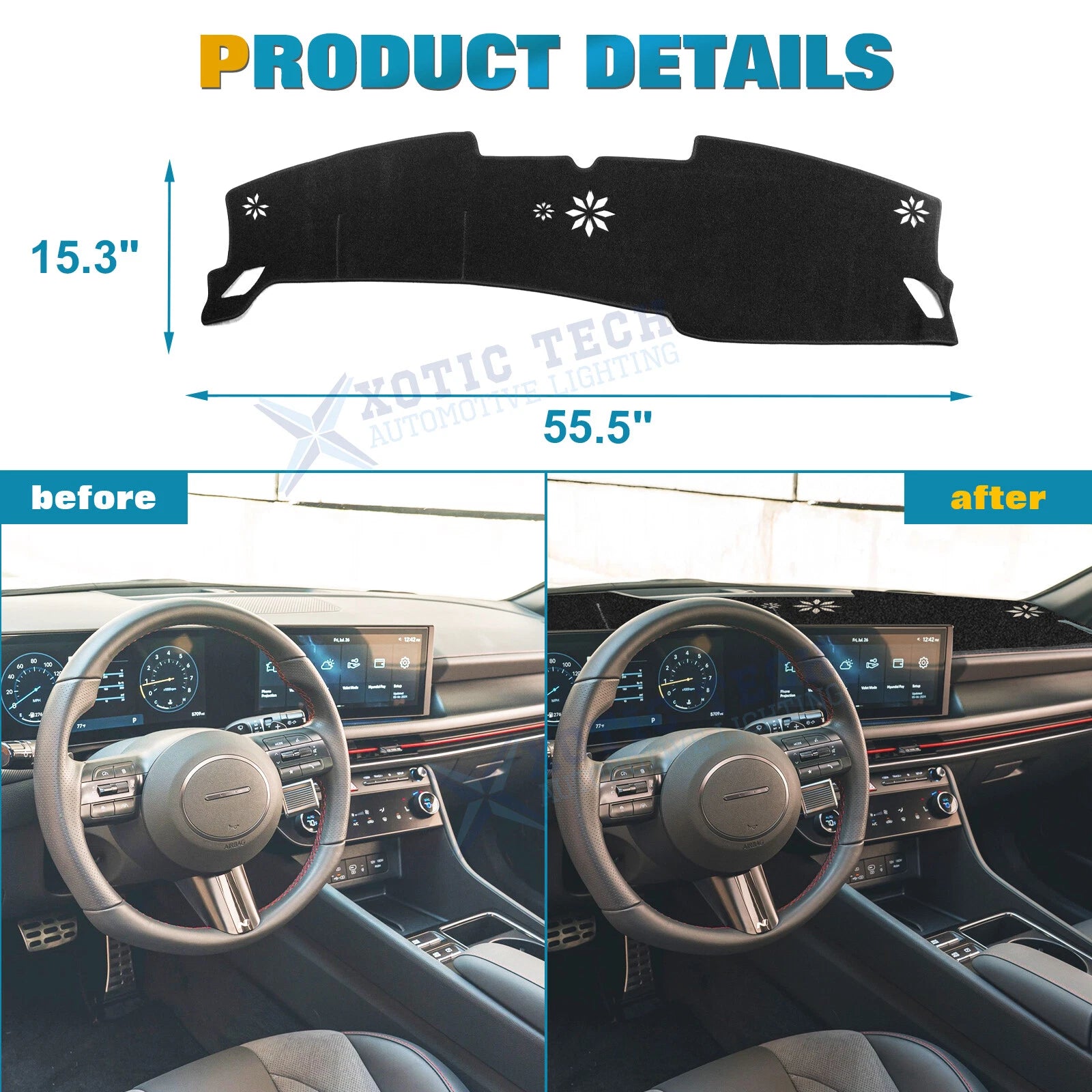 Black Non-Slip DashMat for Hyundai Sonata (2011-2025)