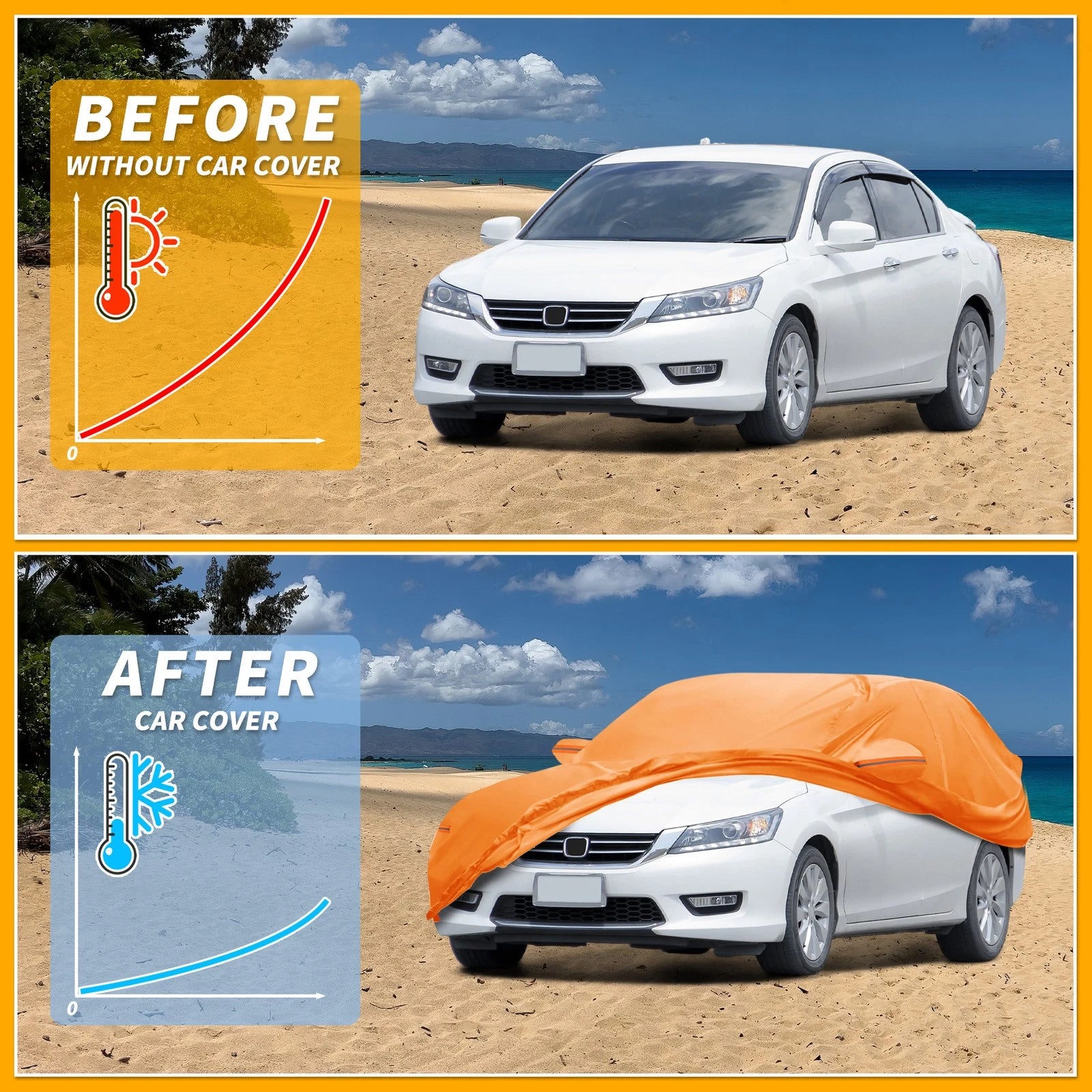 Waterproof Car Cover for Honda Accord (All Weather, Orange, Zipper)