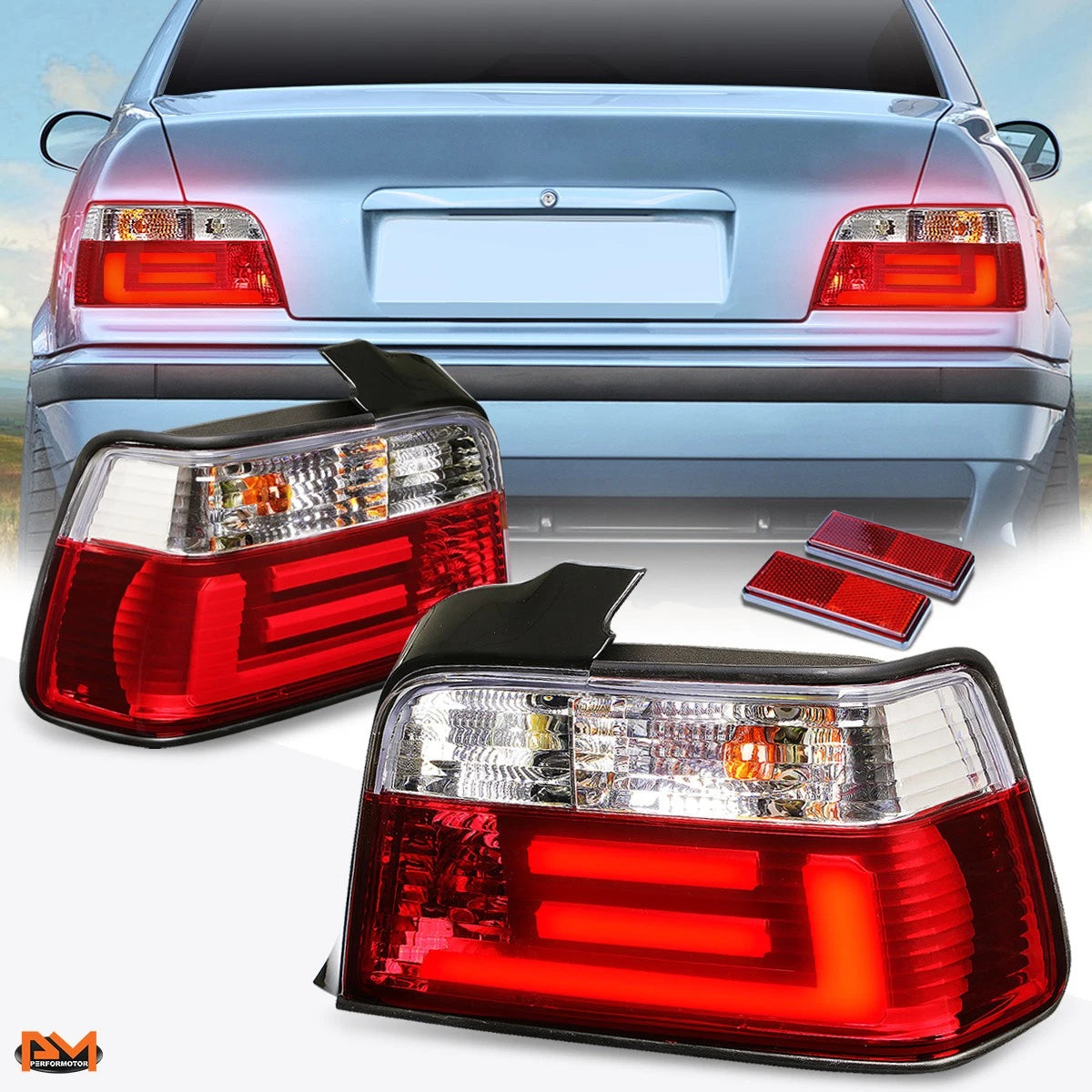 3D LED Bar Tail Light for BMW E36 3-Series 1992–1999 (Clear/Red)