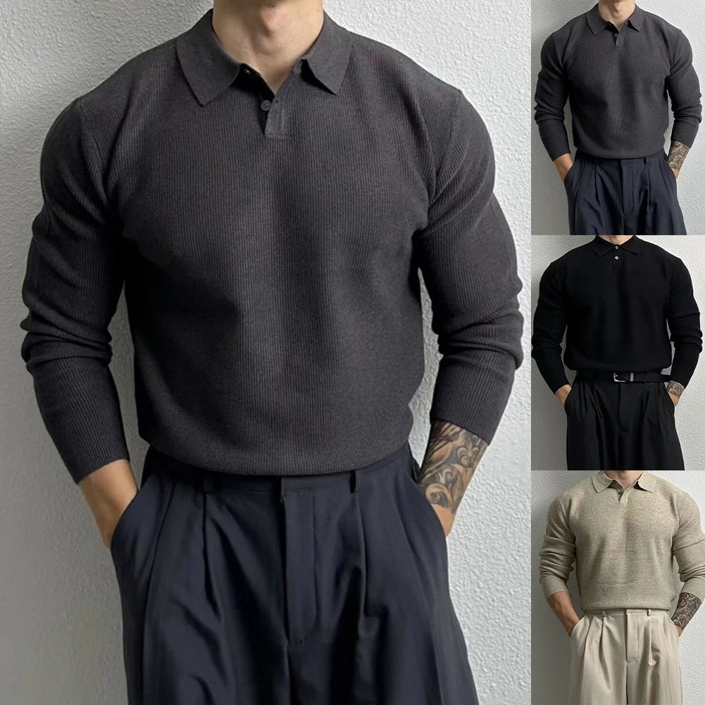 Set of 2 Solid Color Knitted Pullover Sweaters for Polo