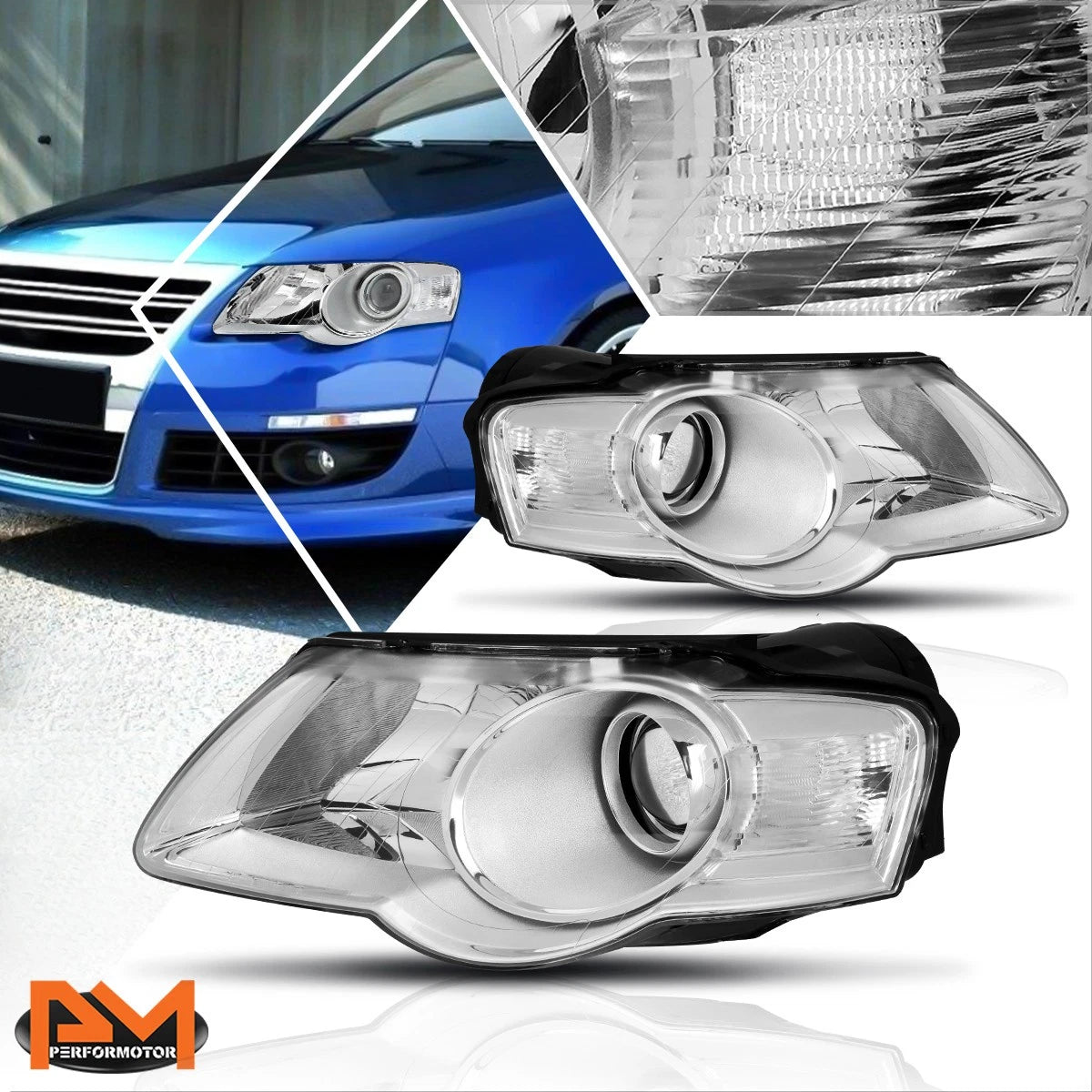 Projector Headlight Set for VW Passat (2006–2010) - Clear Corner Chrome