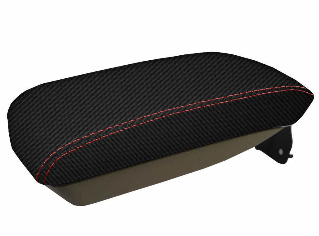 Carbon Fiber Console Lid Armrest Cover for Cadillac CTS (2008–2014) Red Stitch