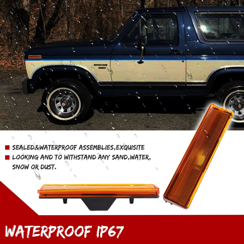 Amber Lens Front Side Marker Lights for Ford Bronco F150 F250 F350