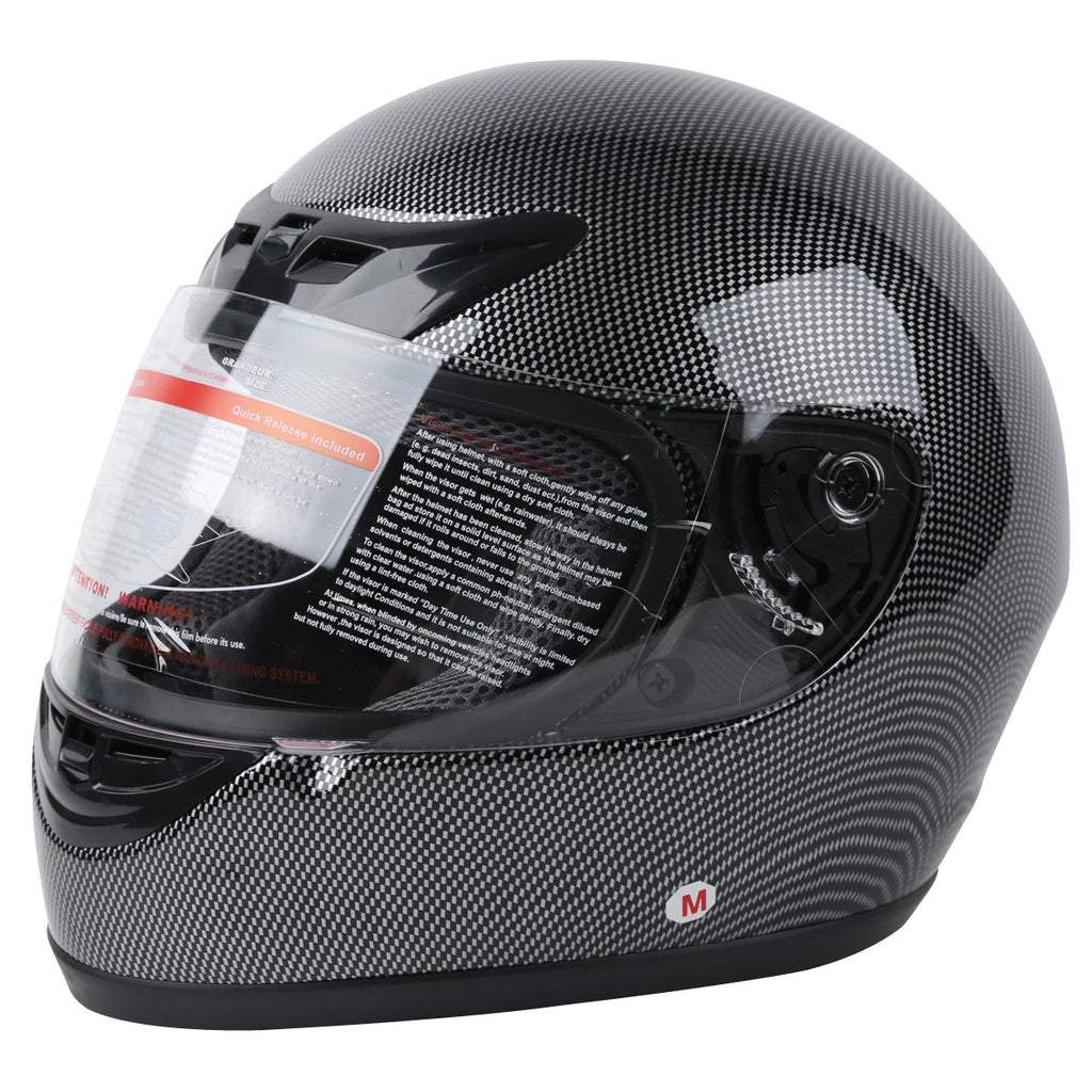 Flip Up Full Face Helmet for DOT Motorcycle (S, M, L, XL) - Black Carbon Fiber