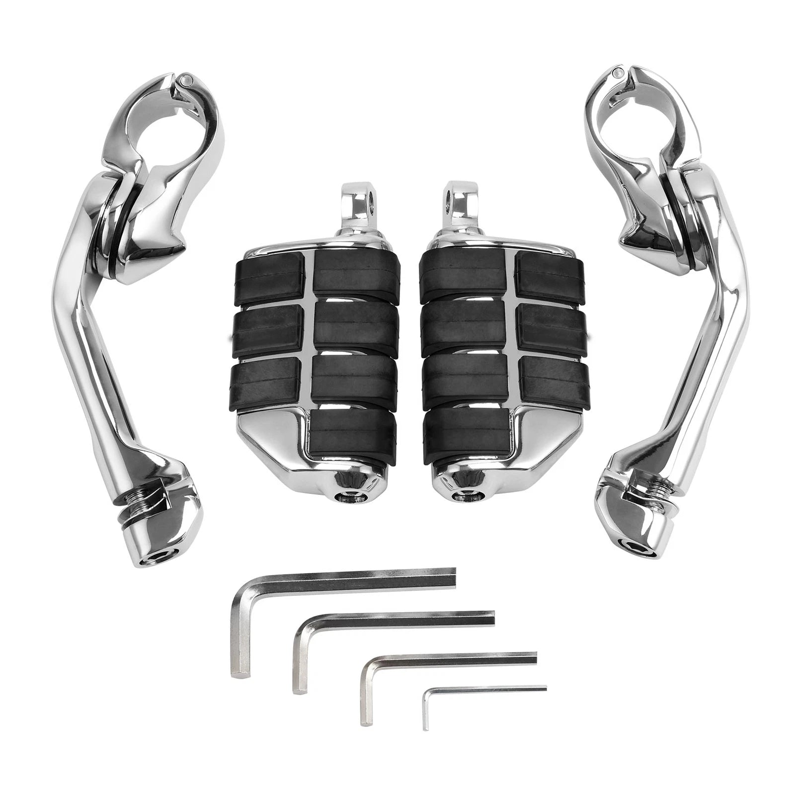 Chrome Long Angled Highway Foot Pegs for 1.25" Engine Guard Bar