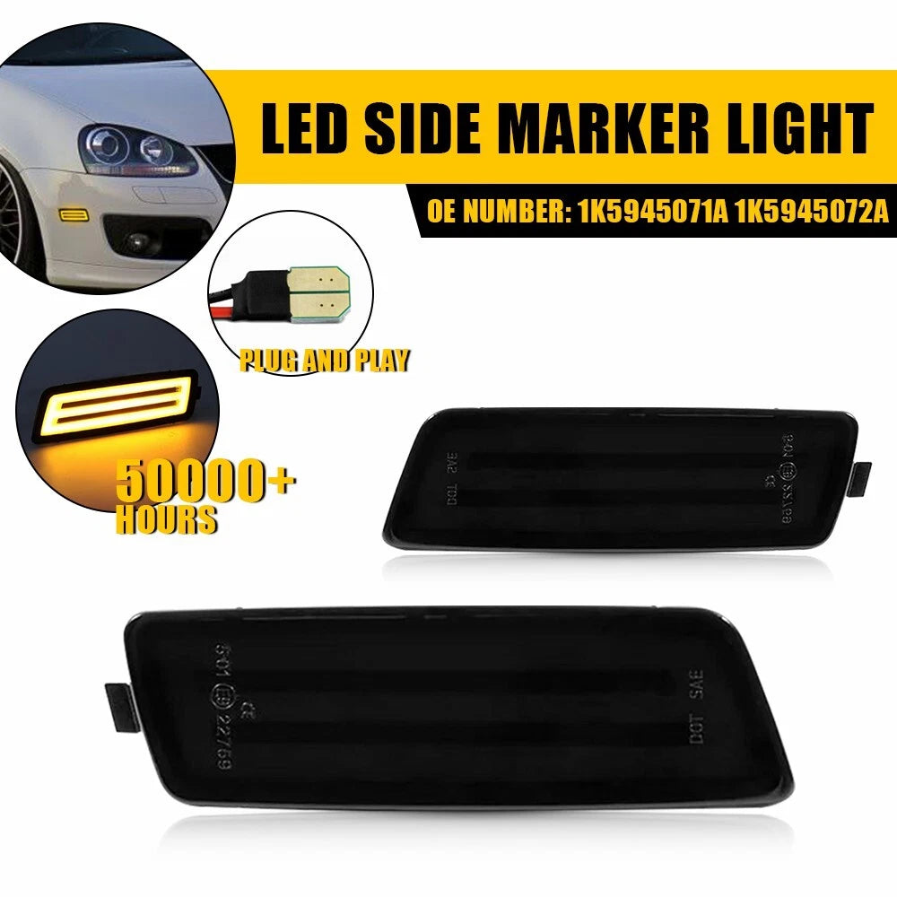 2X Smoke Lens Front Side Marker Lights for VW Golf GTI/Jetta (2006–2009)
