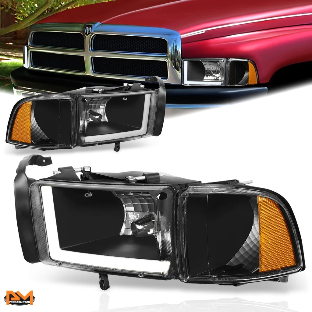 Headlight Lamp Pair for Dodge RAM (1994–2002) Black Housing Clear Lens