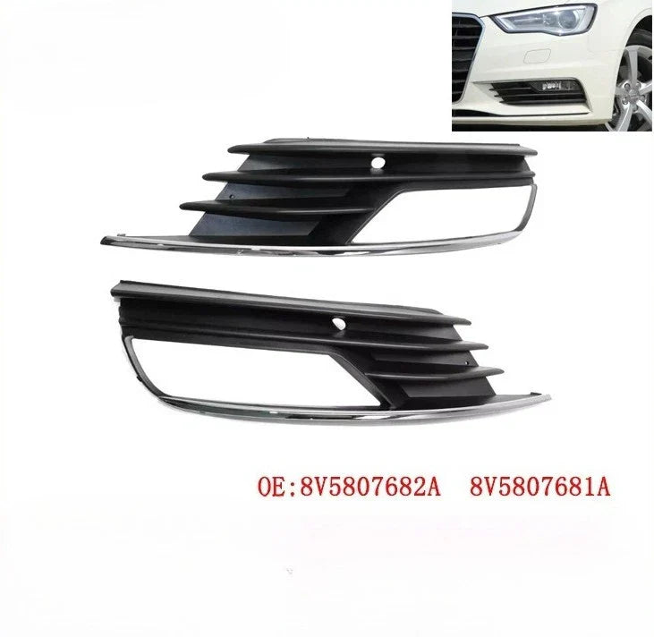 Pair Front Bumper Fog Light Grille Cover for Audi A3 Quattro 8V (2013–2020)