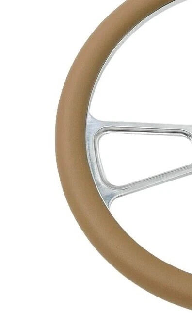 Polished Billet Steering Wheel with Tan Wrap for Universal Fit (14 In)