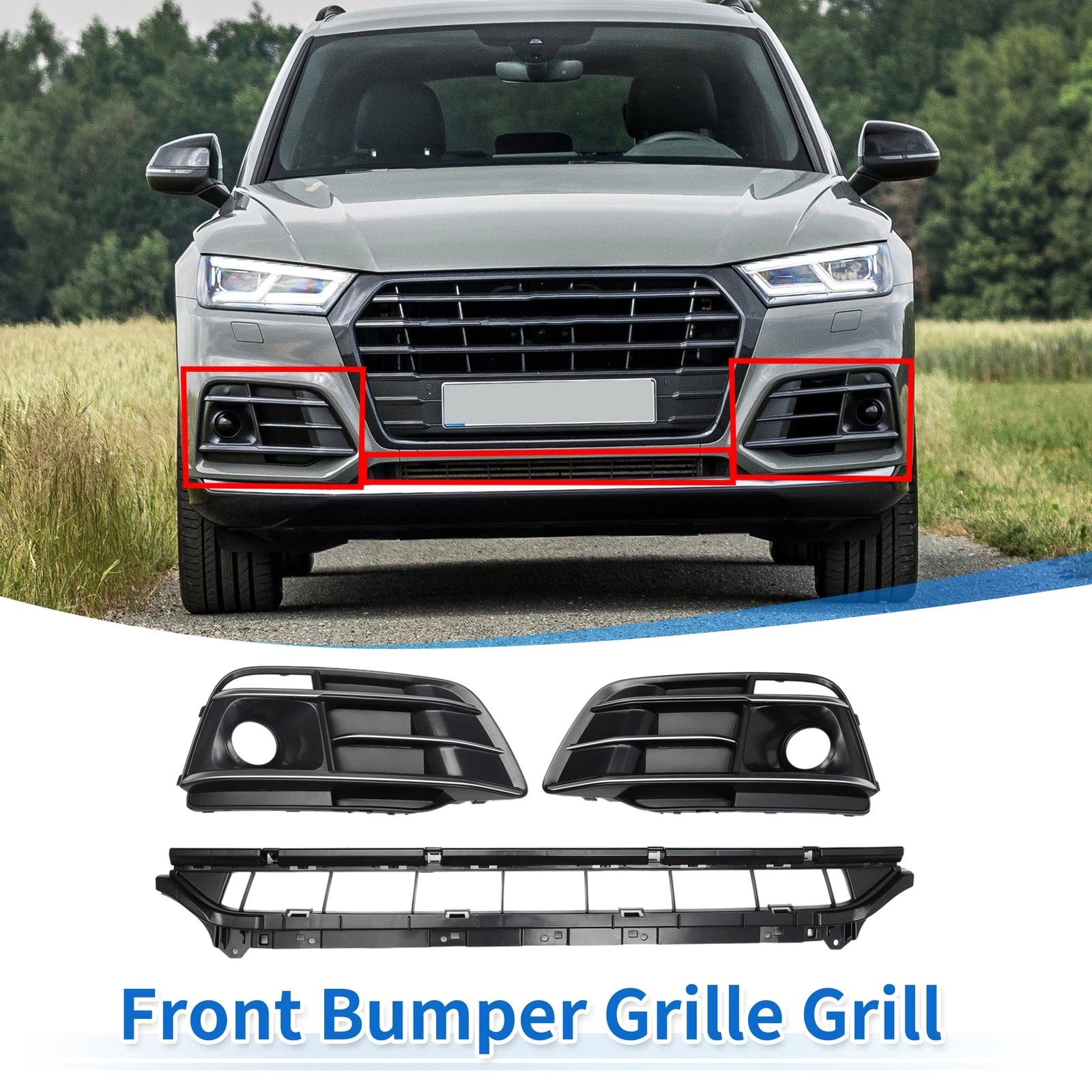 Set of 1 Front Lower Bumper Grille for Audi Q5L (2018–2023) Black Sport Style