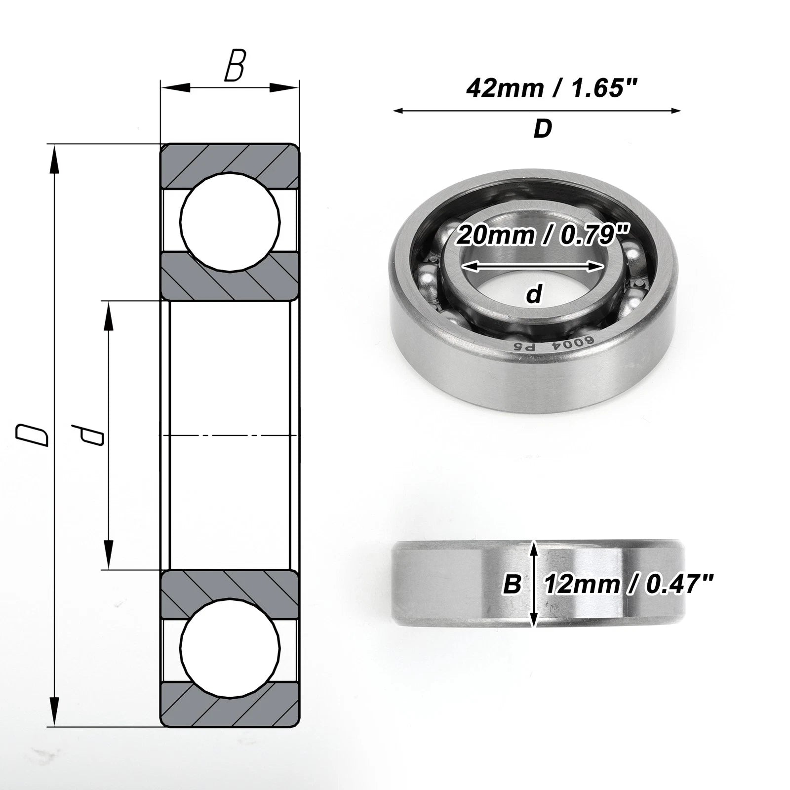 Deep Groove Ball Bearing 20x42x12mm for Scooter Skateboard (6004)