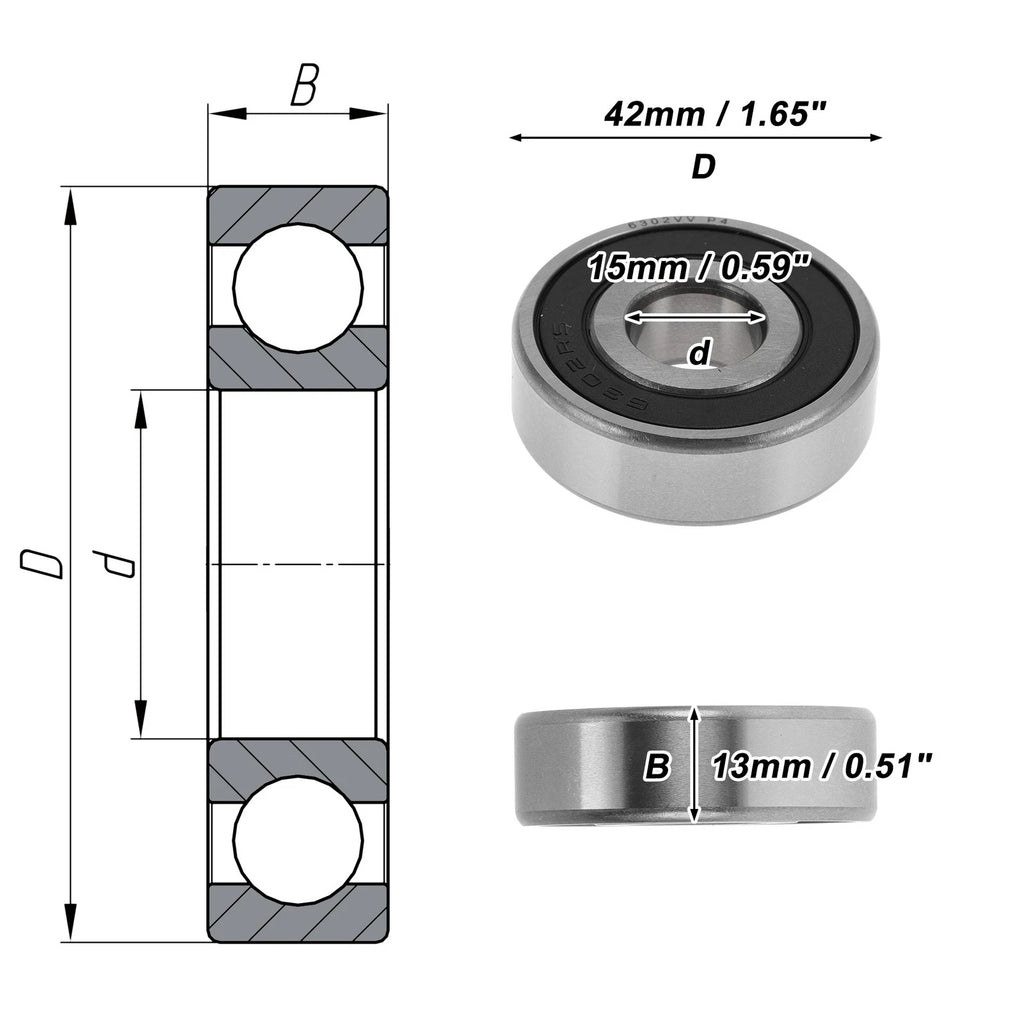 Deep Groove Ball Bearing 6302VV for Universal Applications (15x42x13mm)