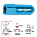 Set of 20 M12X1.5 Sky Blue JDM Open End Aluminum Lug Nuts with Spline Locks