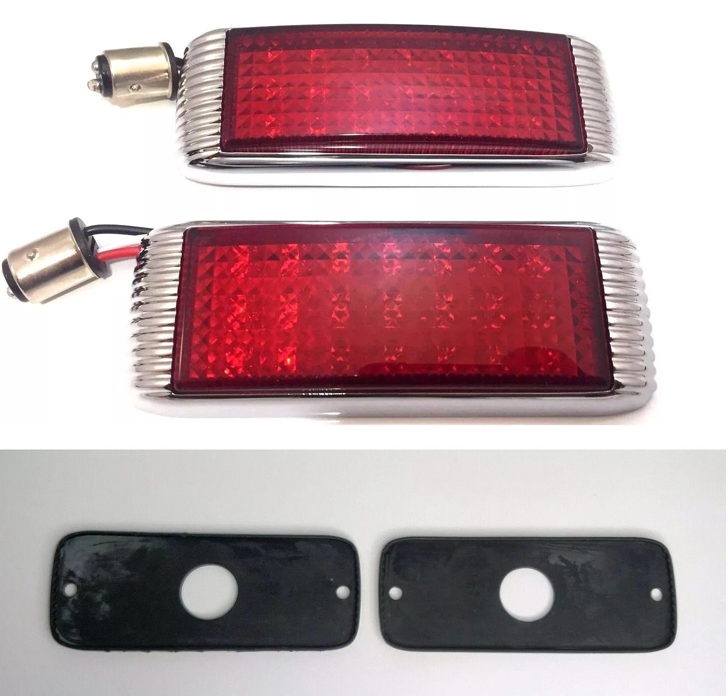 LED Tail Lights Flush Fit with Chrome Bezel and Gaskets for 1941 Ford