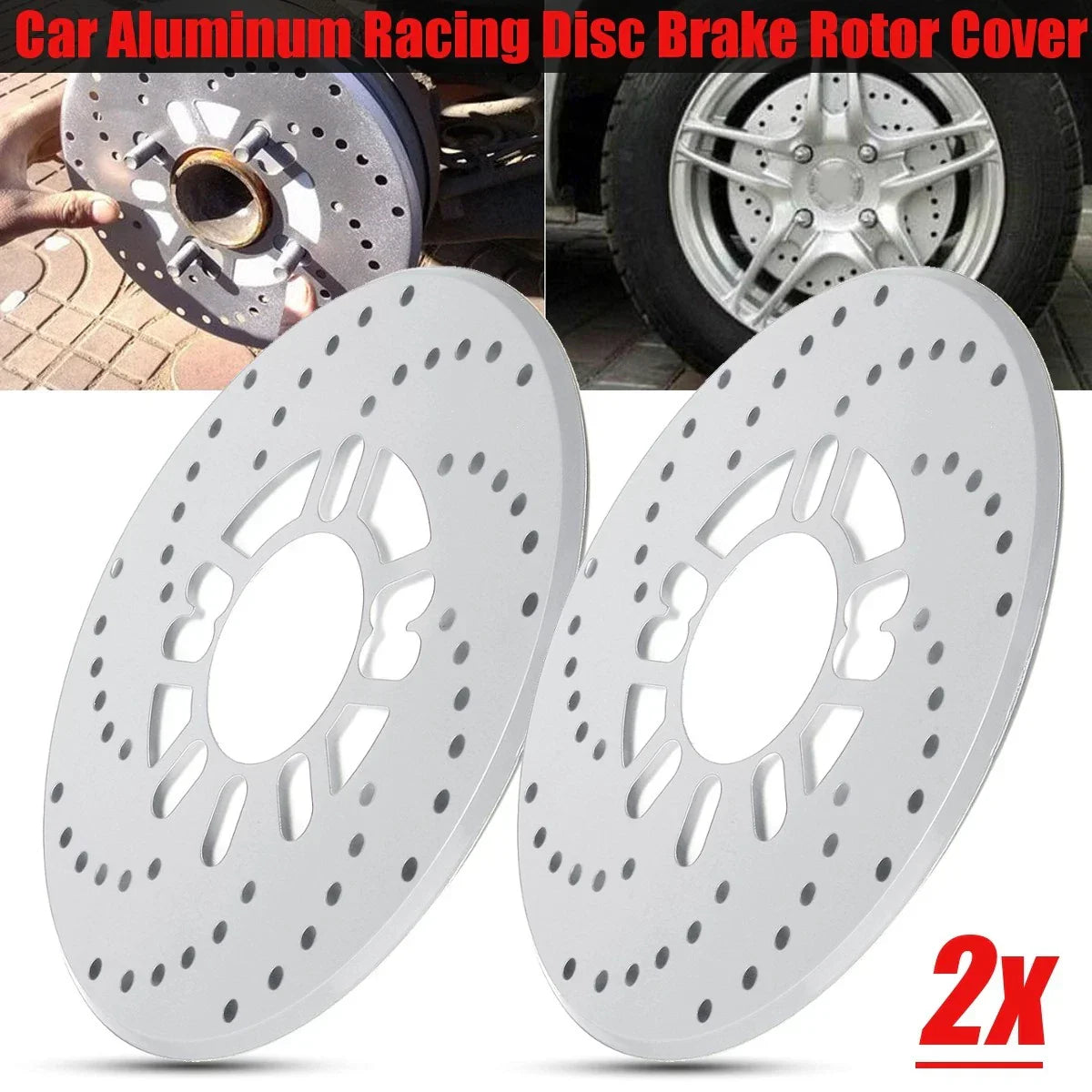 2X Cross Drilled Aluminum Brake Disc Cover for Car Wheel Decor 2.95"