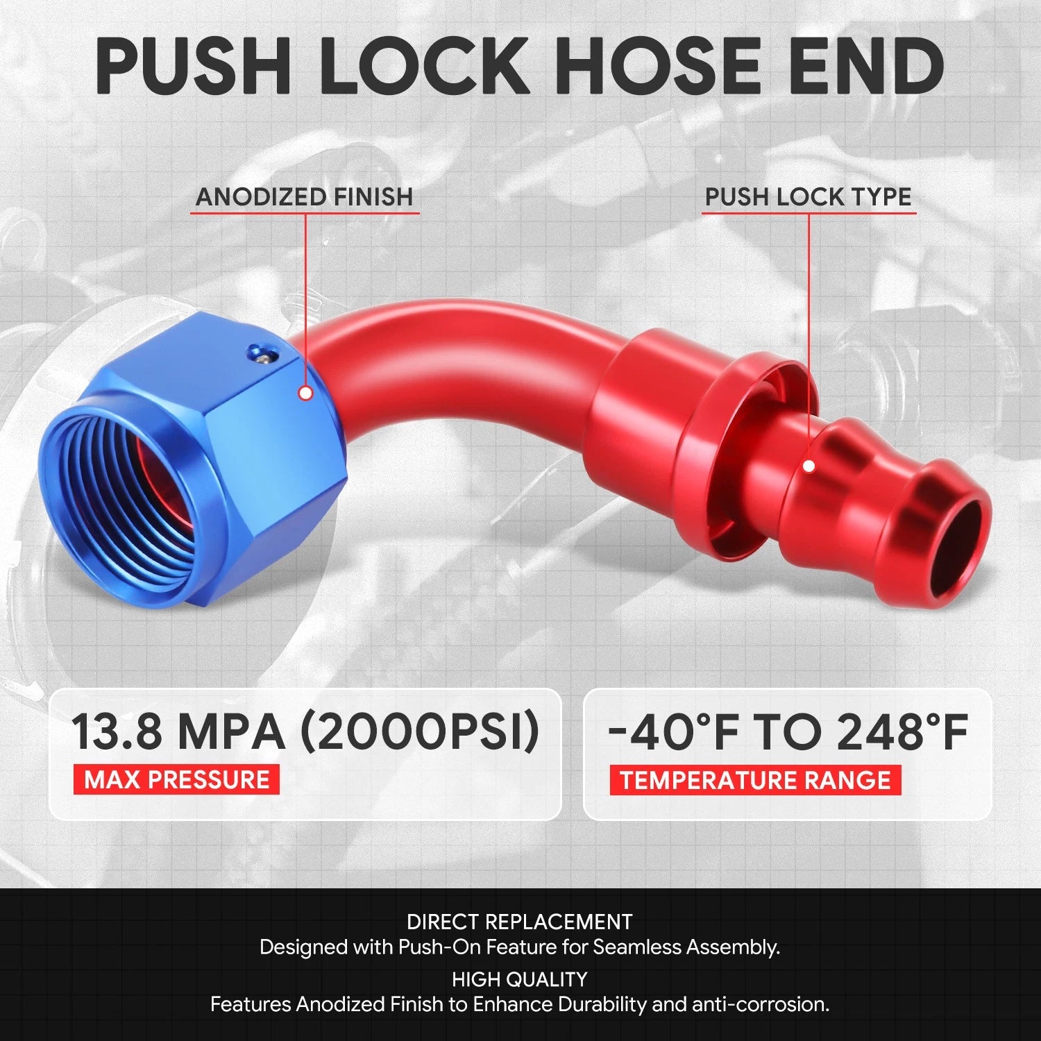 AN8 90 Degree Swivel Oil/Fuel Line Hose End Push-On Male Fitting