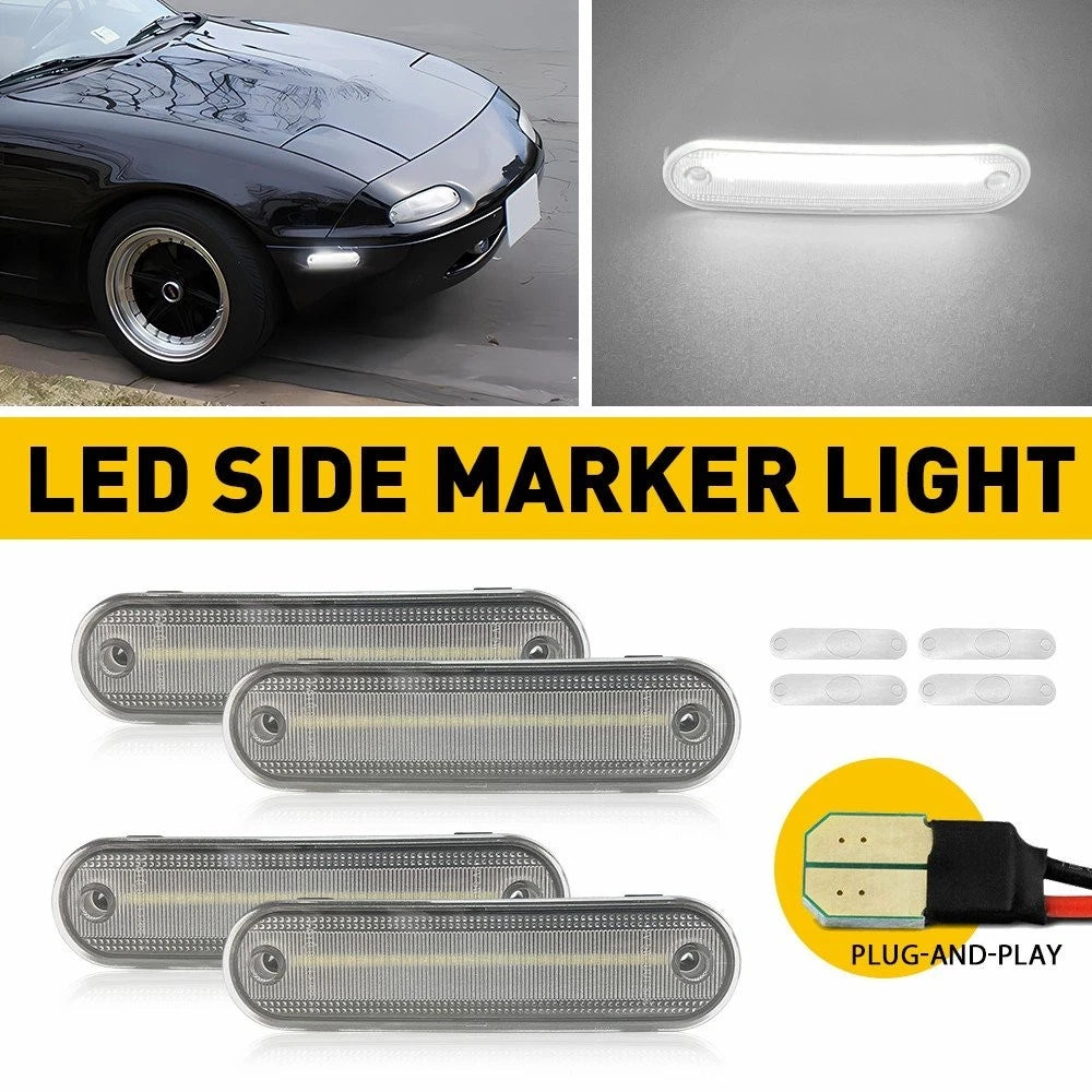 Set of 4 White LED Side Marker Light Signal Strips for Mazda Miata MX-5 (1990–2005)