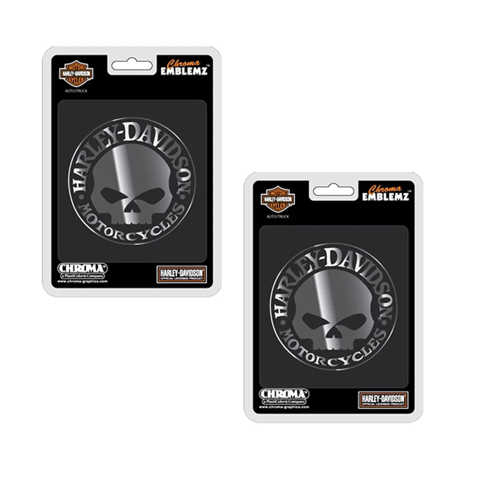 Set of 2 Chrome Skull Emblem Stickers for Harley Davidson (HD)