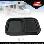 Vertical Slider Window with Screen & Trim Ring for RV Camper (12"–18" W, 22"–30" H)