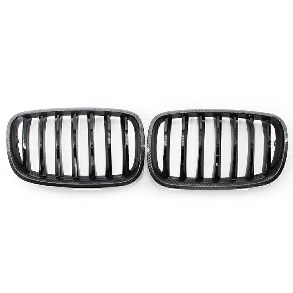 Carbon Style Gloss Black Grille for BMW X5 X6 E70 E71 (2008–2013)