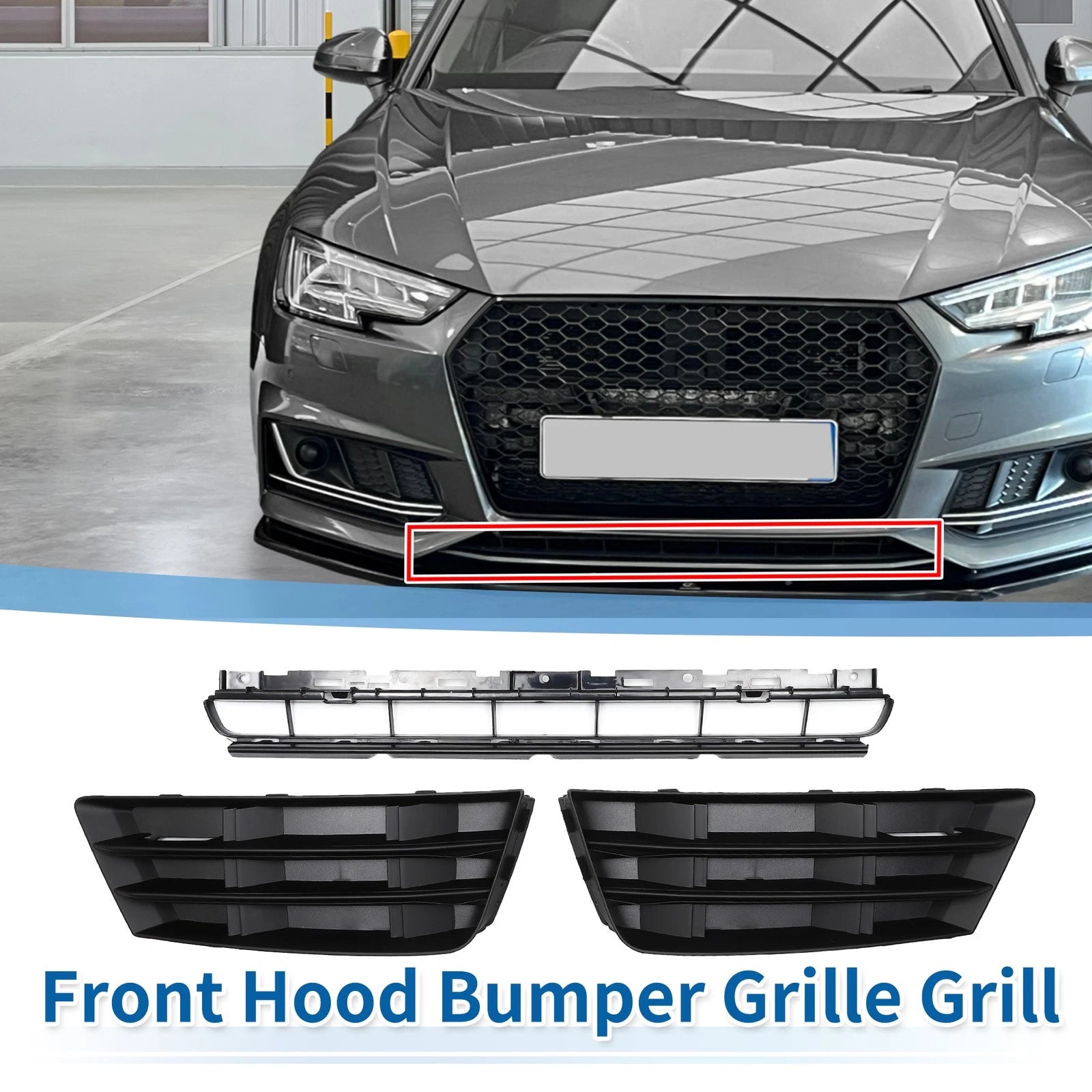 Front Lower Bumper Grille for Audi A4 B9 (2016–2018) Black S-Line