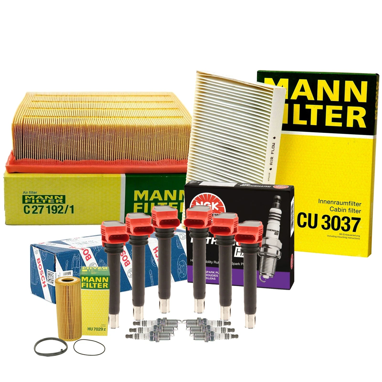 Tune-Up Kit with 6 Mann Filters & 6 NGK Ruthenium HX Spark Plugs for Audi BKH
