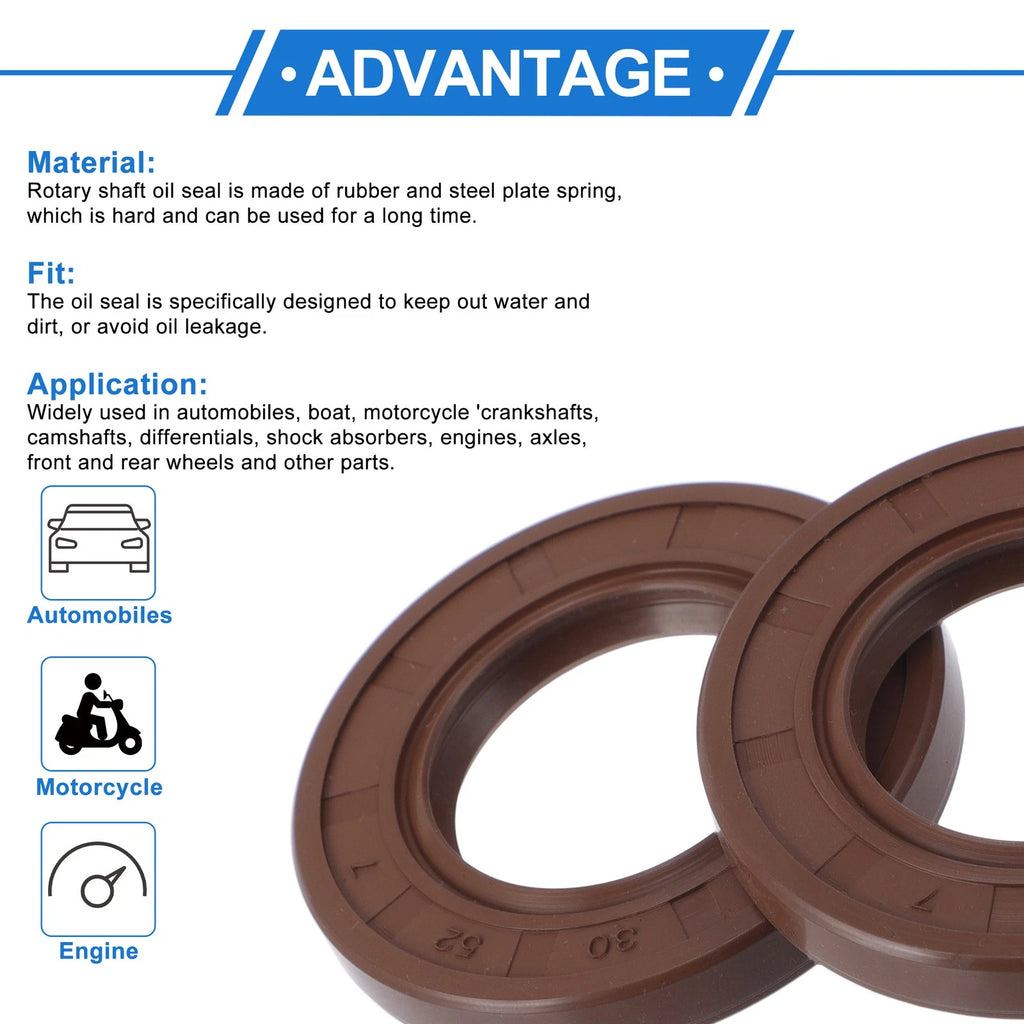2X Oil Seal Rotary Shaft Seal FKM Rubber 30x52x7mm for Various Models 