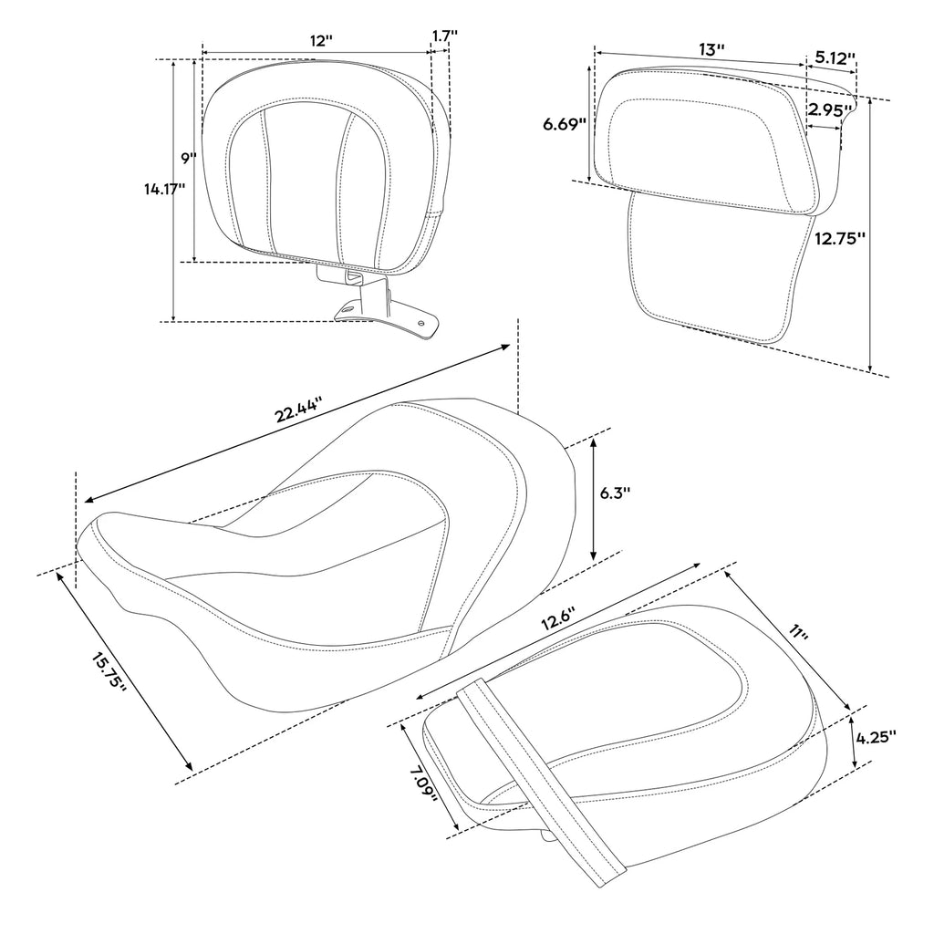 Driver Passenger Seats & Backrest for Harley Touring CVO Road Glide (2014–2023)