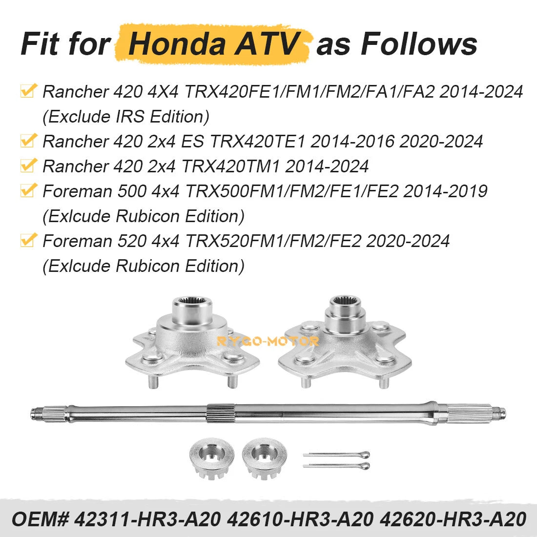 Rear Axle Shaft & Hubs for Honda TRX 420 500 520 Rancher Foreman (2007–2021) 42311-HR3-A20