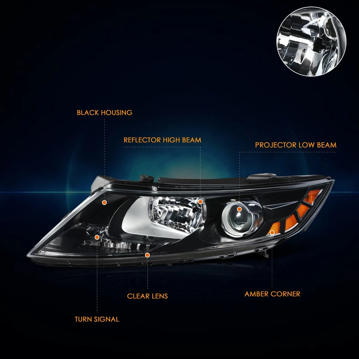 Left Side Projector Headlight Lamp for Kia Optima (2011–2013)