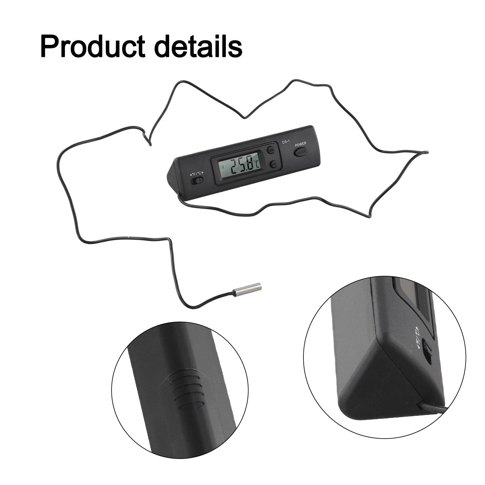 Car Thermometer for Indoor and Outdoor Use (12.543.5cm) Black LCD