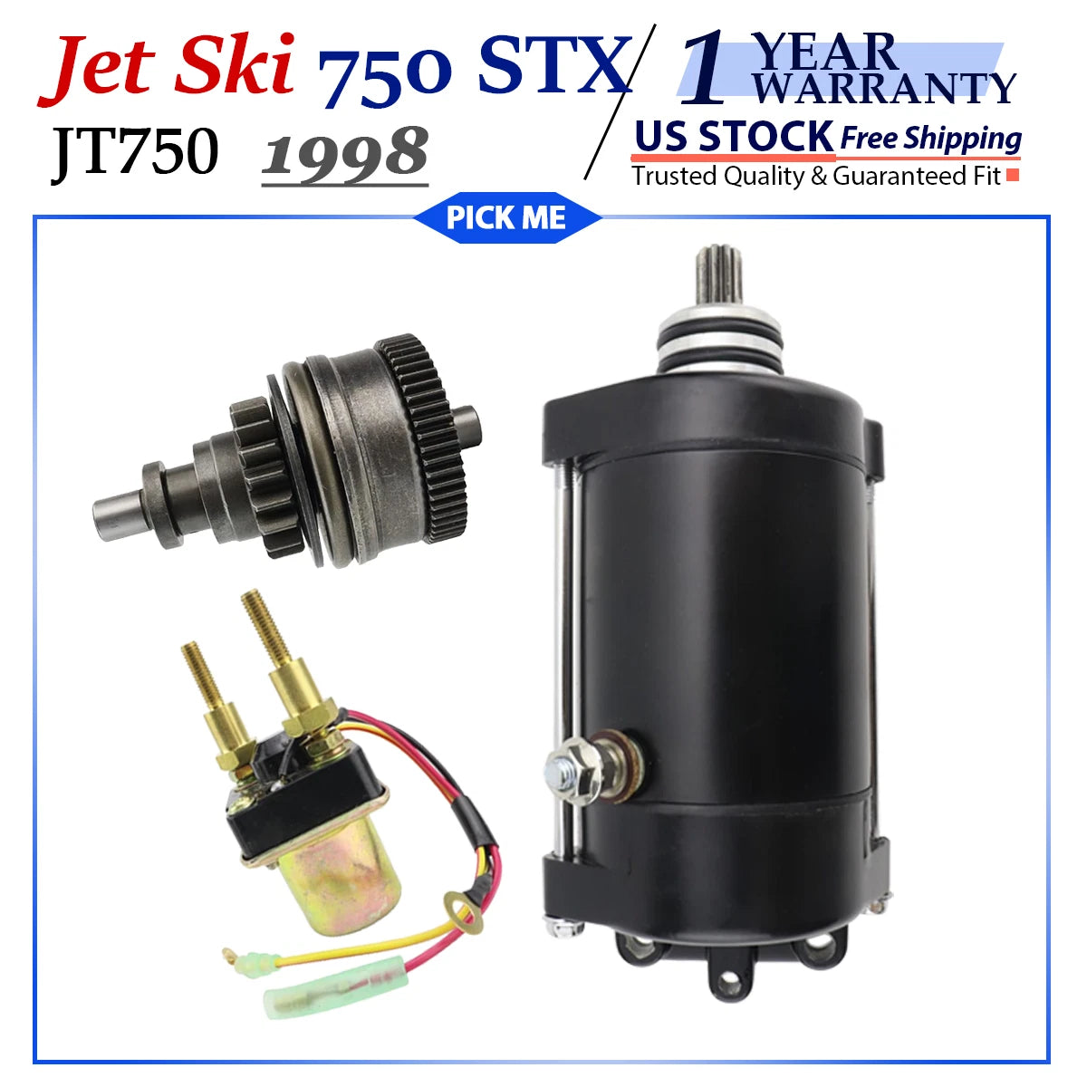 Starter for Kawasaki JT750 Jet Ski 750 STX (1998) with Bendix & Relay