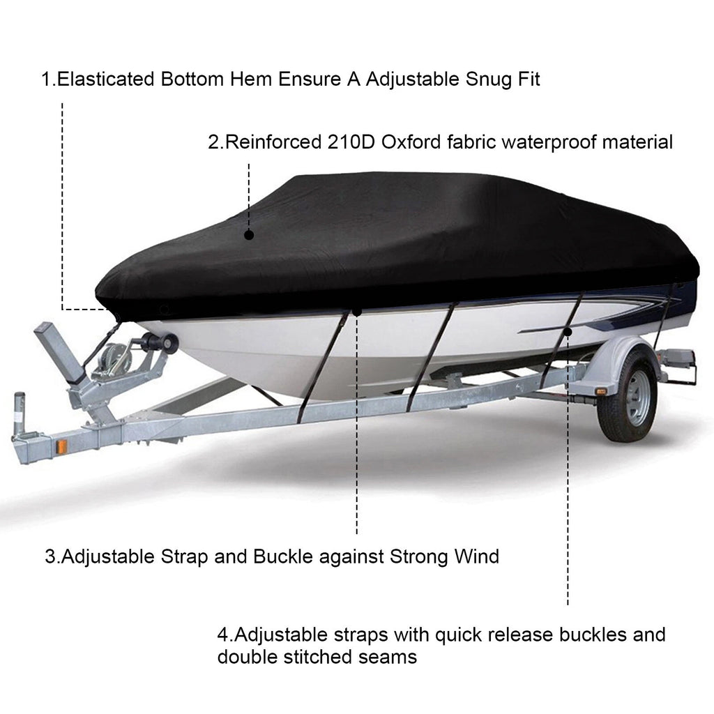 Boat Cover for V-Hull Runabout (17-19ft) 210D Waterproof UV Dust Wind