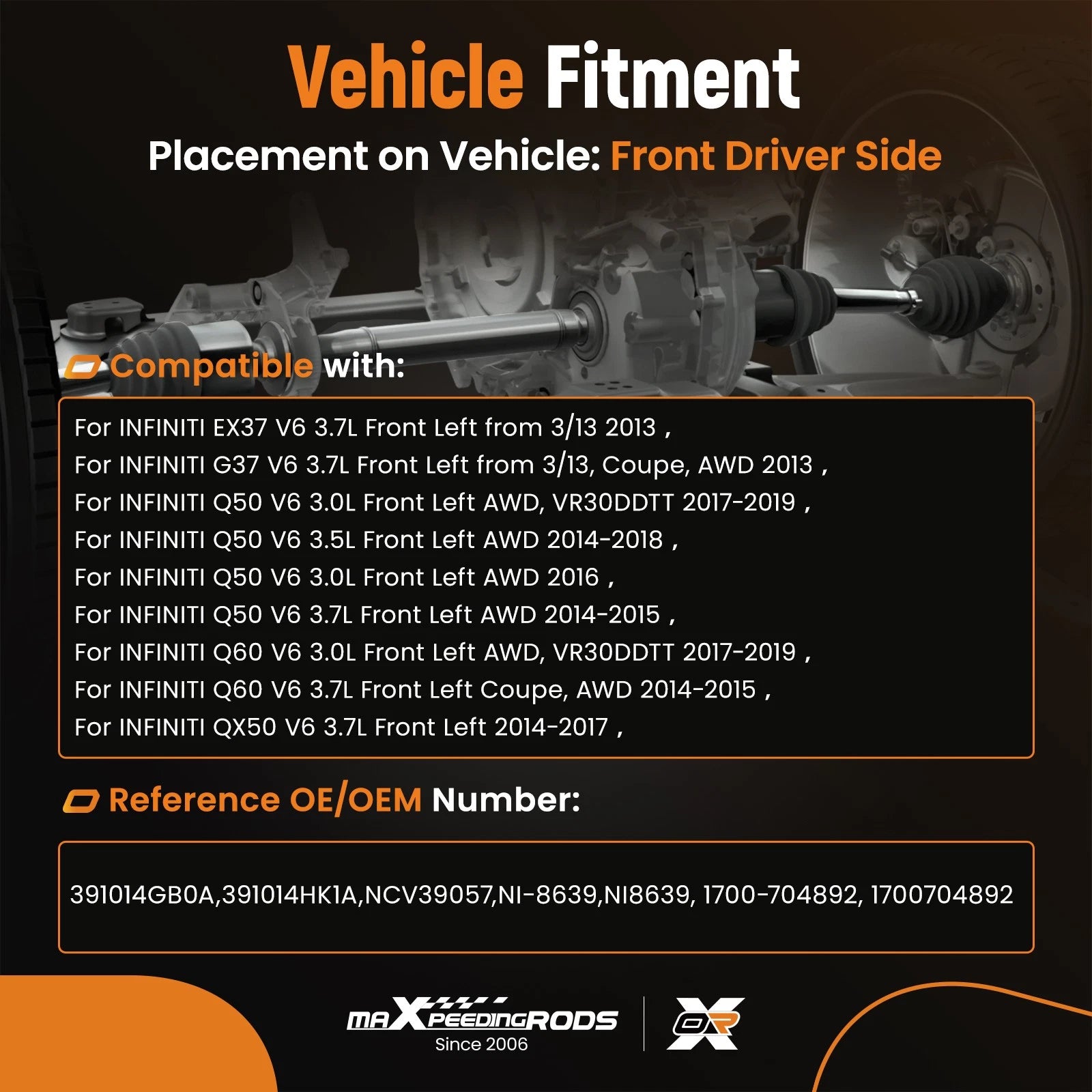 Front Left CV Axle Joint for Infiniti Q50 (2014–2019) 3.0L 3.5L 3.7 AWD