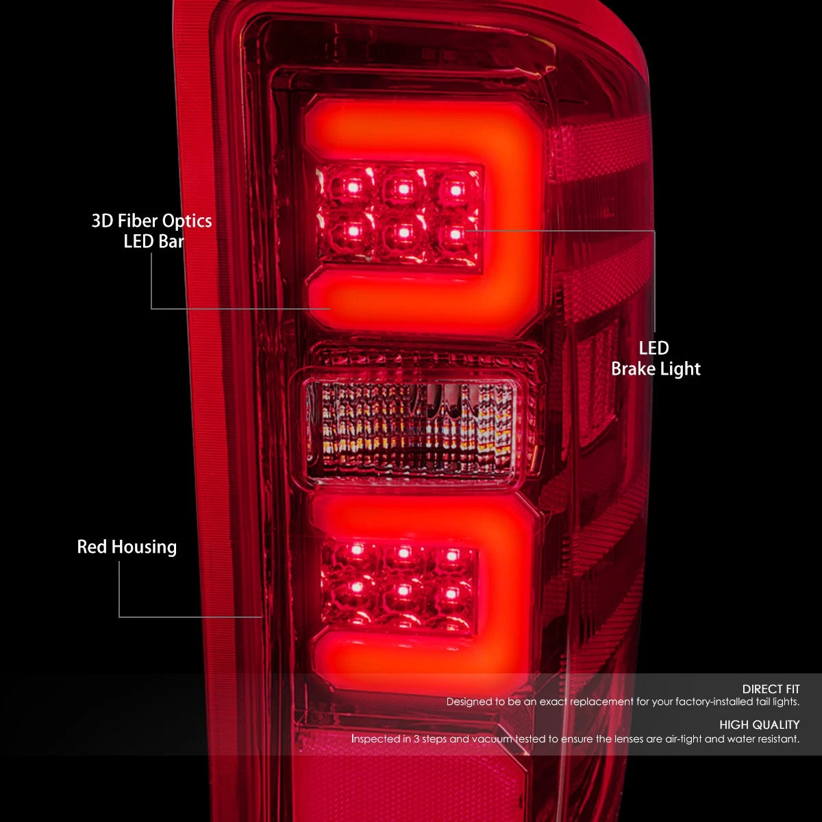Red LED C-Tube Tail Brake Light Lamp for Silverado Sierra 1500 2500 (2014–2019)