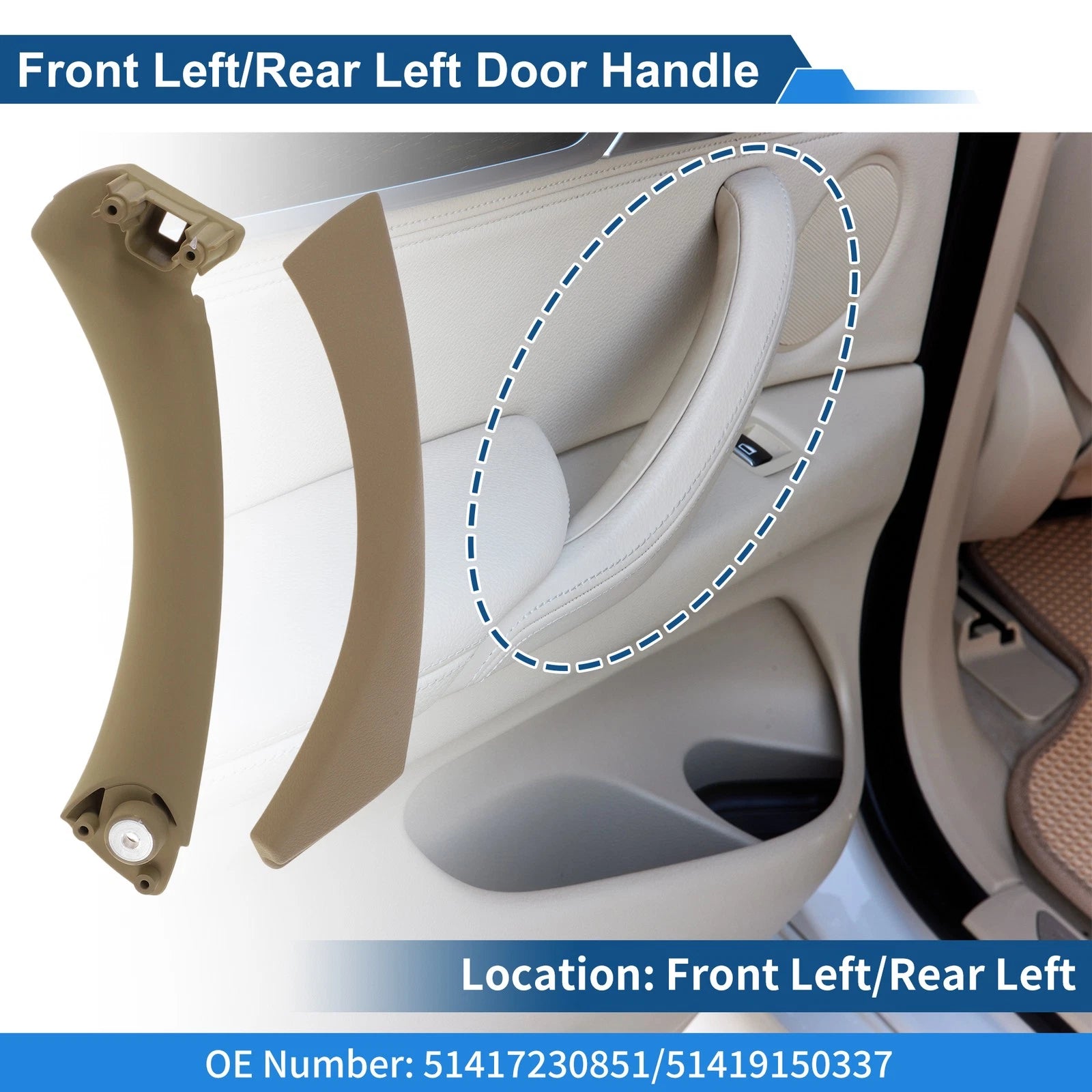 Inner Door Panel Handle for BMW 3 Series E90 E91 (2004–2012) No. 51417230851 Beige