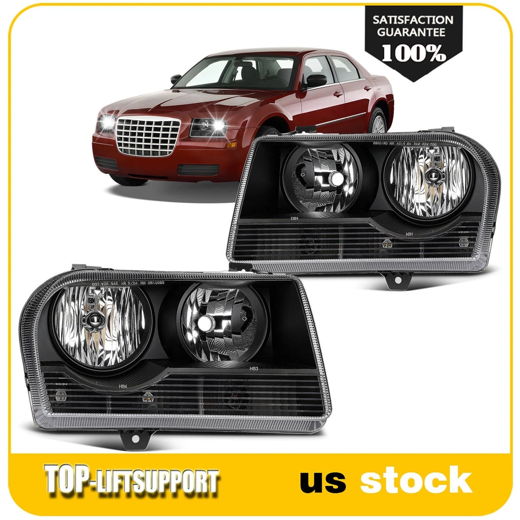 Set of 2 Halogen Headlights for Chrysler 300 (2005–2010) Black Housing