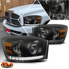 LED DRL Strip Headlight for Dodge Ram Truck (2006–2009) Smoked Housing Amber